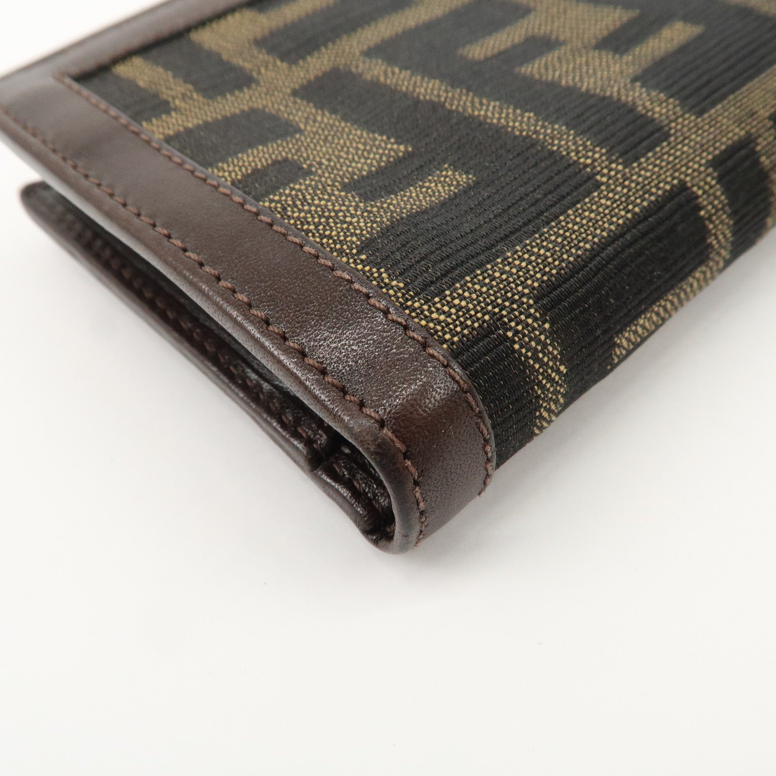 FENDI Zucca Canvas Leather Bi-Fold Compact Wallet Beige Brown 01692 Used
