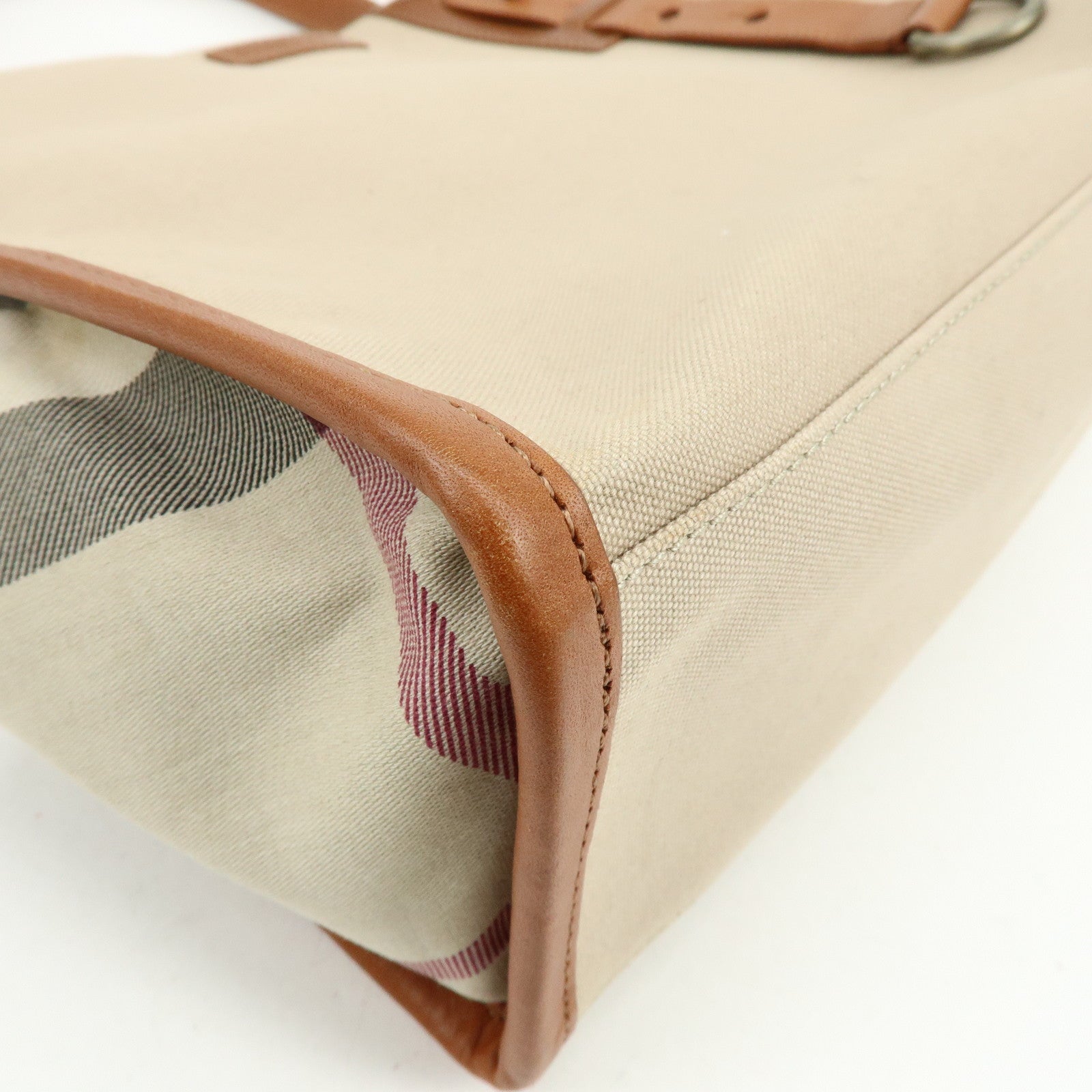 BURBERRY Nova Plaid Canvas Leather Tote Bag Hand Bag Beige Brown