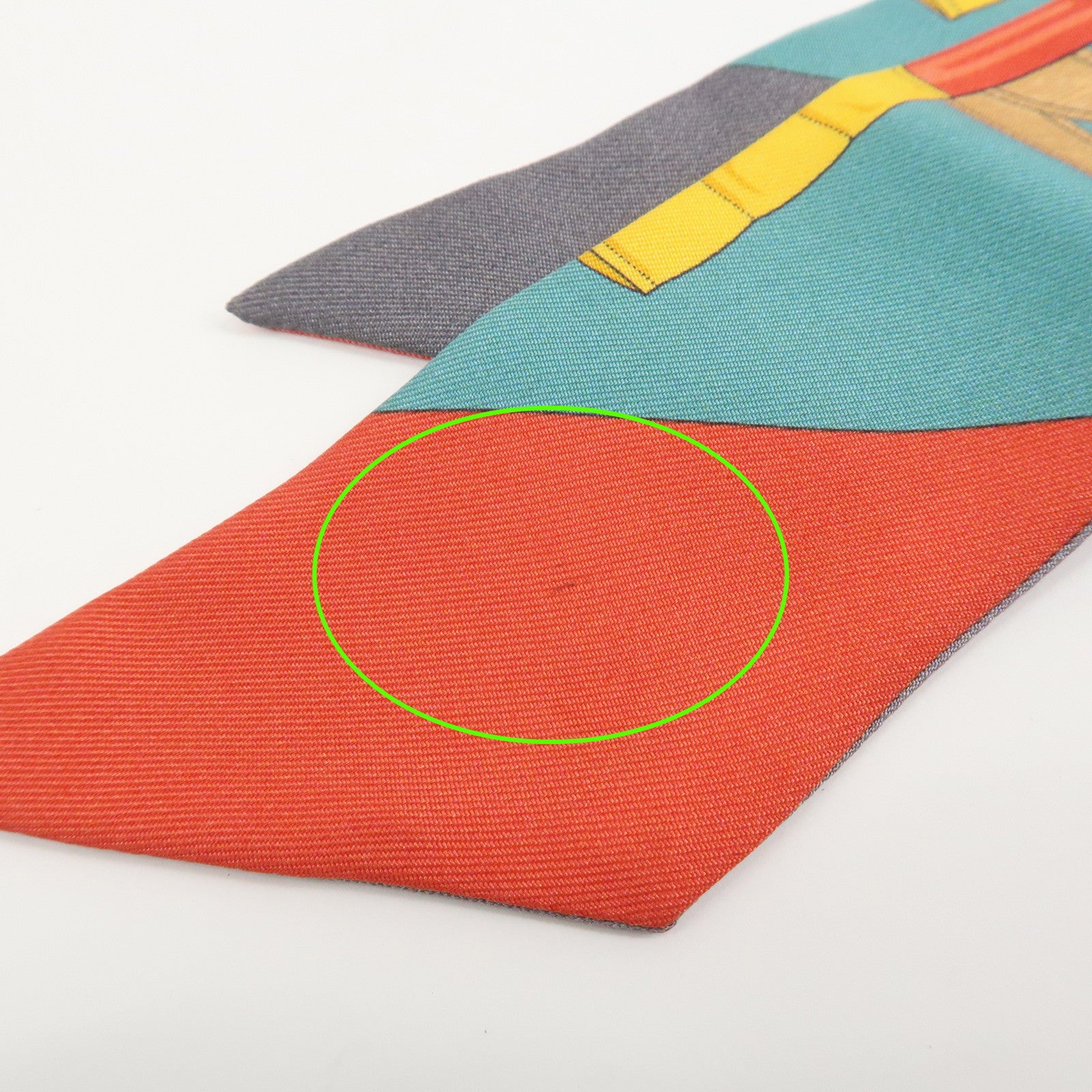 HERMES Twilly Silk 100% Scarf Eperon d'or Red Gray