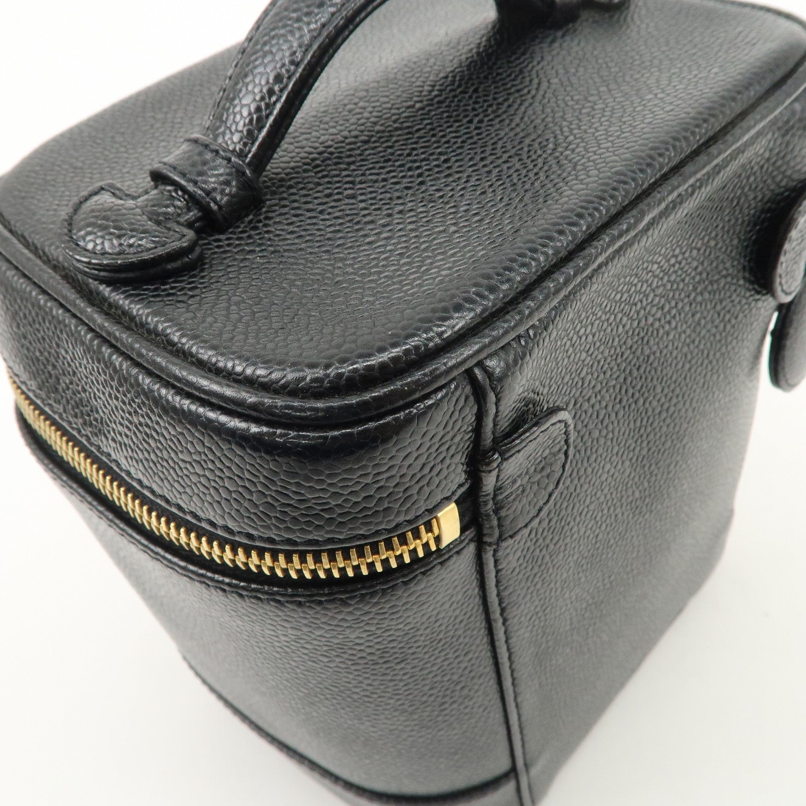 CHANEL Caviar Skin Vanity Bag Hand Bag Cosmetic Pouch Black A01998 Used