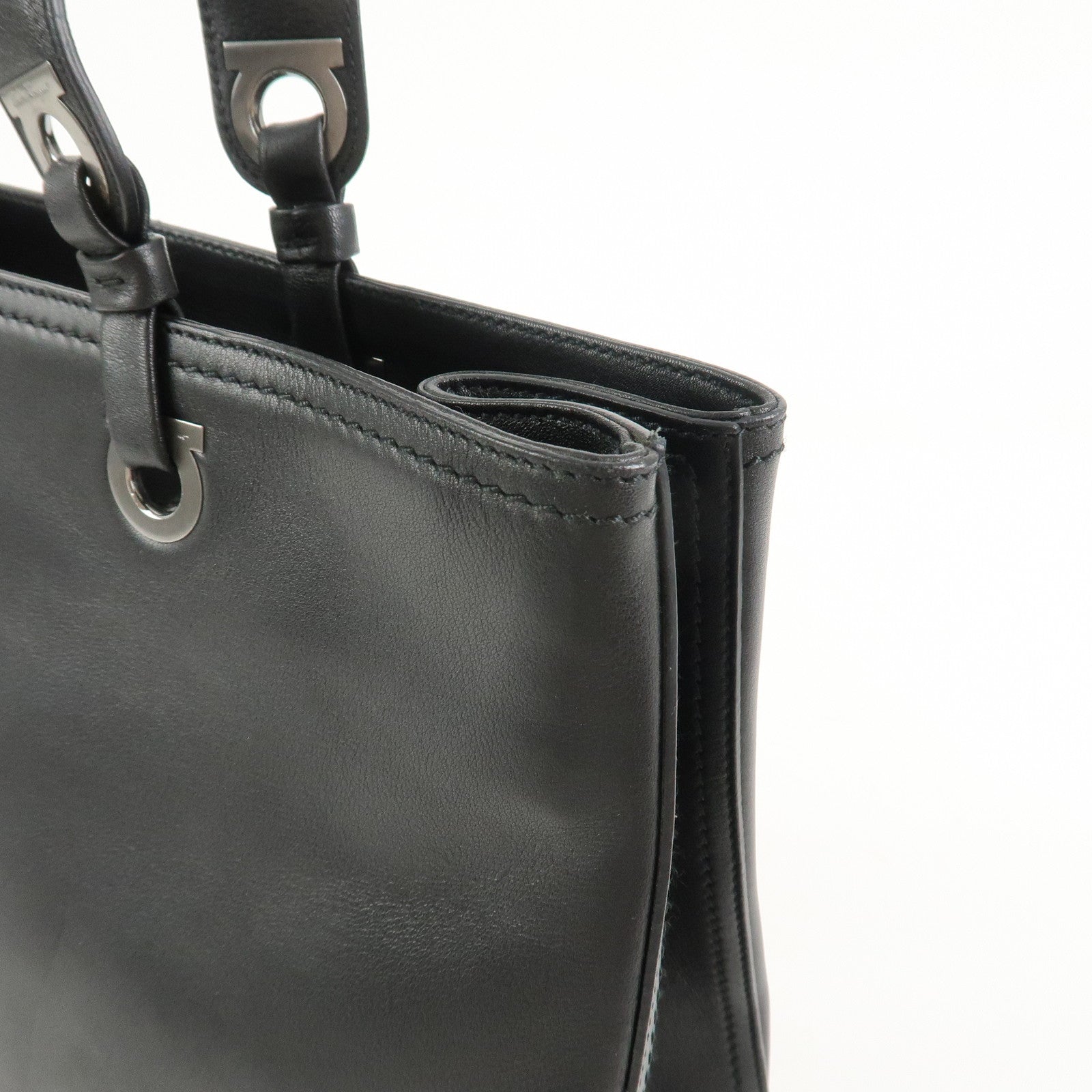 Ferragamo Gancini Leather Tote Bag Shoulder Bag Black