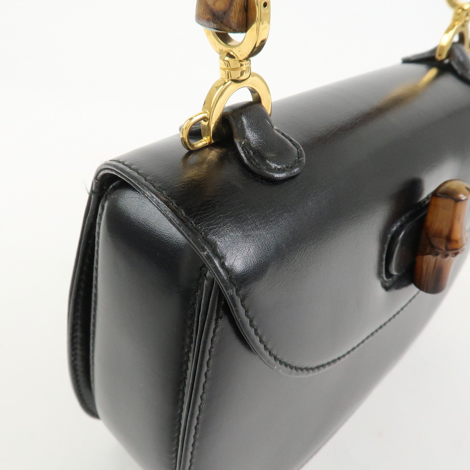 GUCCI Bamboo Leather 2WAY Bag Hand Bag Black 000 2046