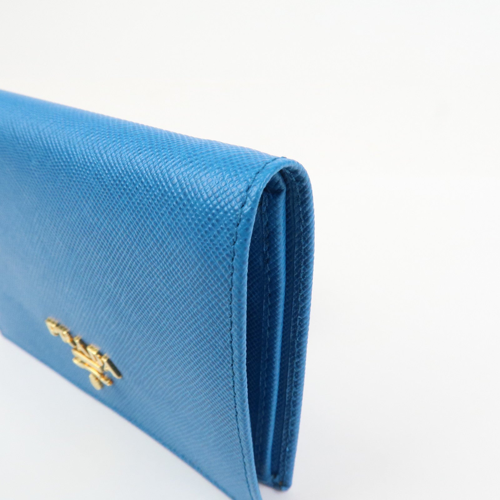 PRADA Saffiano Leather Bi-fold Compact Wallet Blue 1M0204