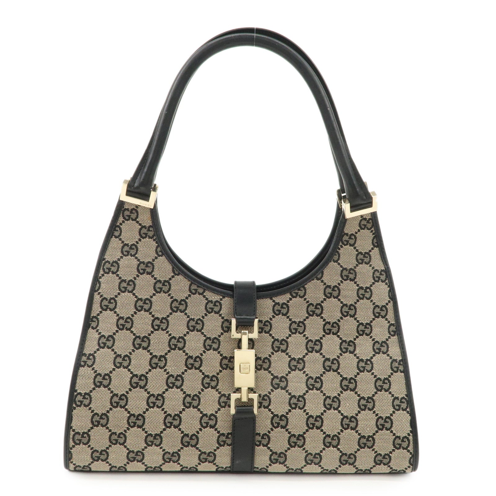 GUCCI Jackie GG Canvas Leather Shoulder Bag Hand Bag Black 002.1067