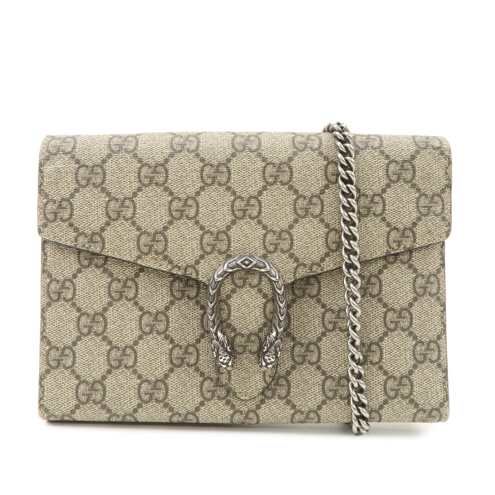 GUCCI Dionysus GG Supreme Chain Shoulder Bag Beige Used