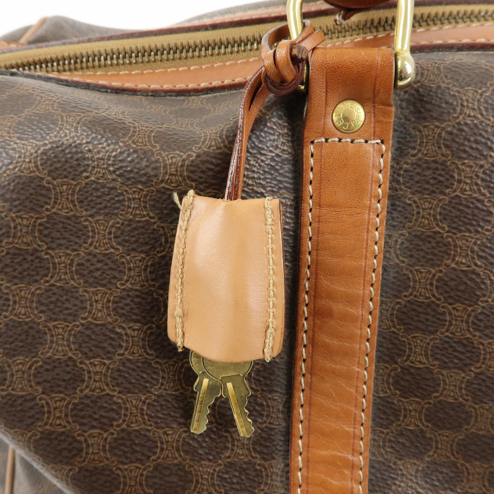CELINE Macadam PVC Leather Boston Bag Hand Bag Brown