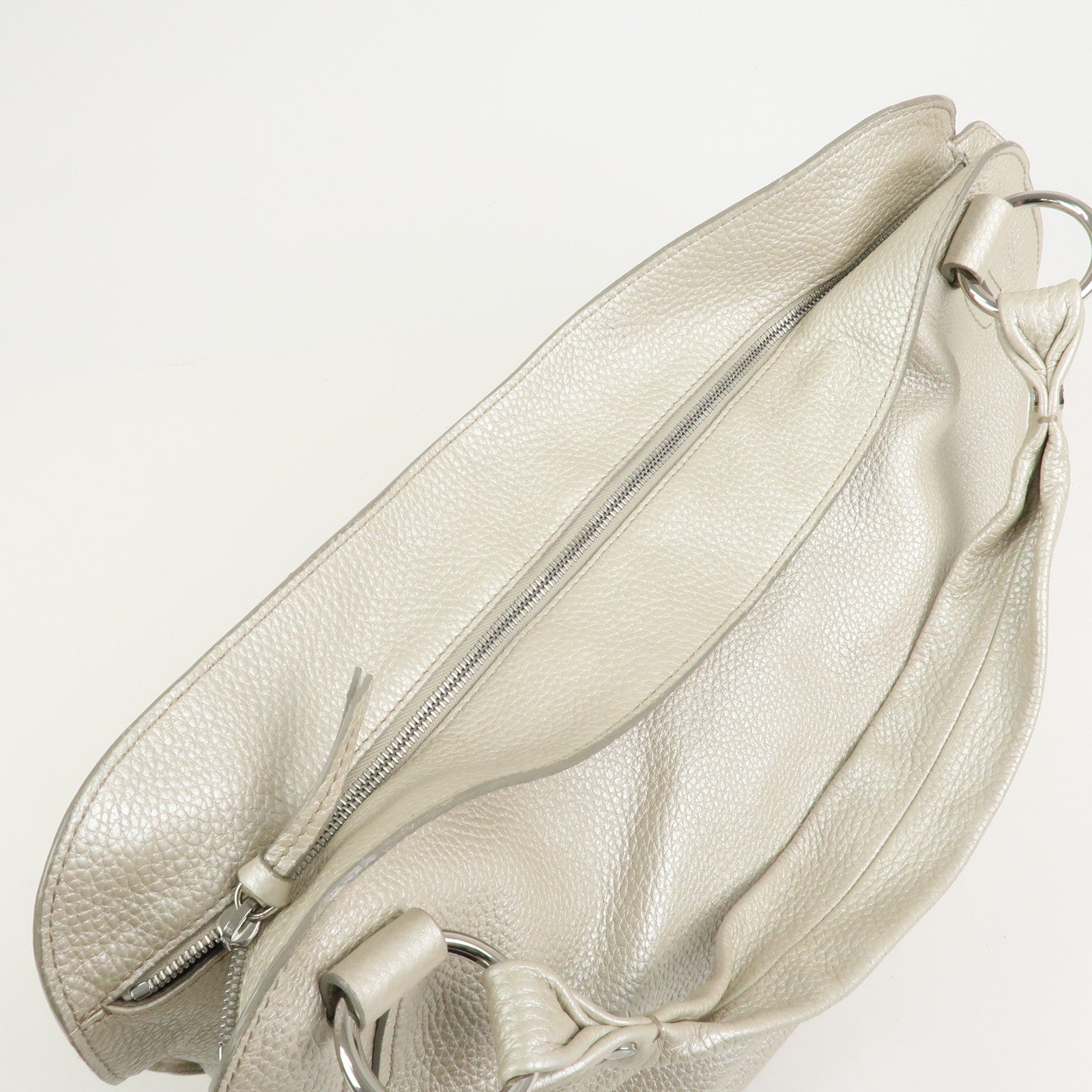 CELINE Logo Leather Bittersweet Shoulder Bag Tote Bag Silver