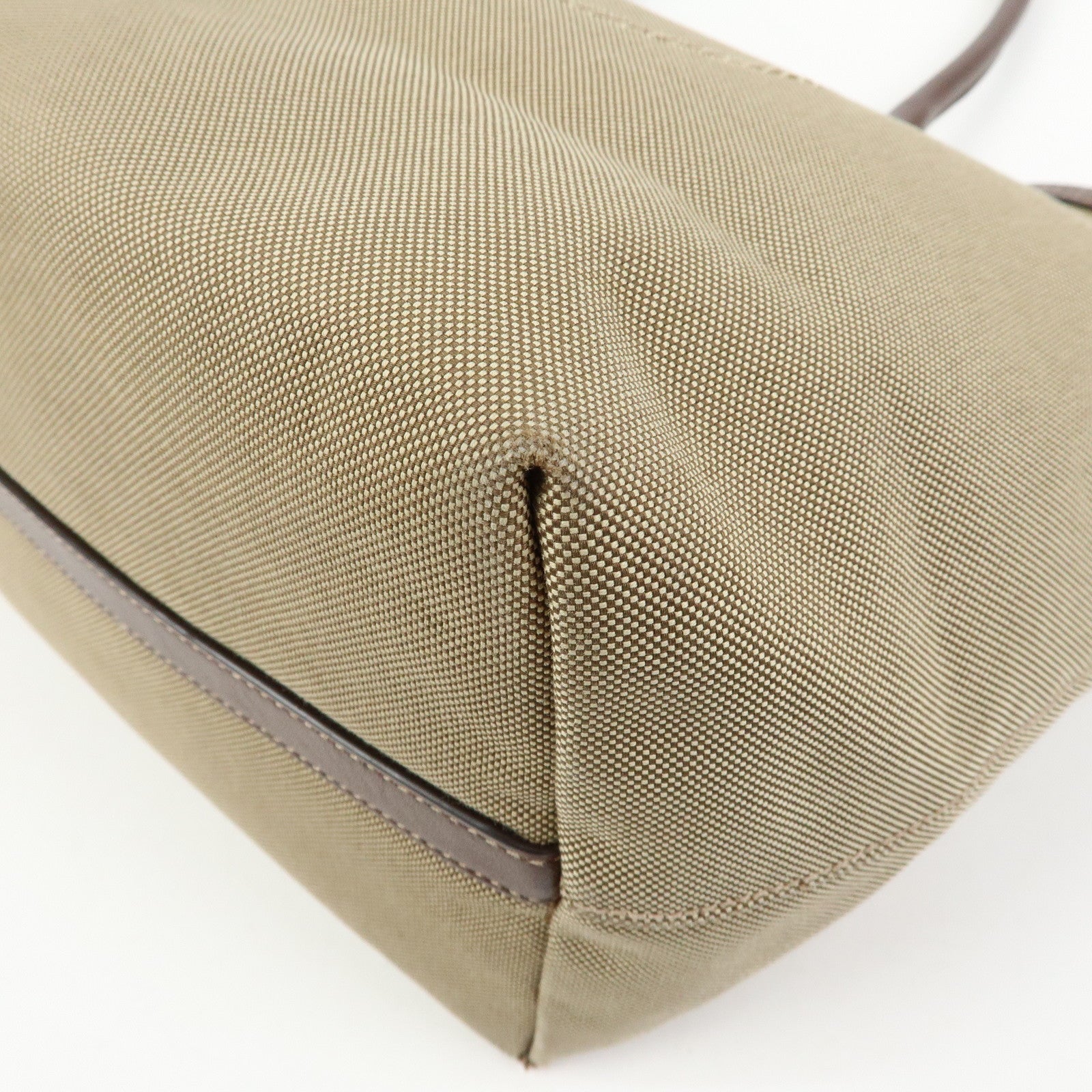 PRADA Triangle Logo Jacquard Leather Tote Bag Beige Brown 1BG158