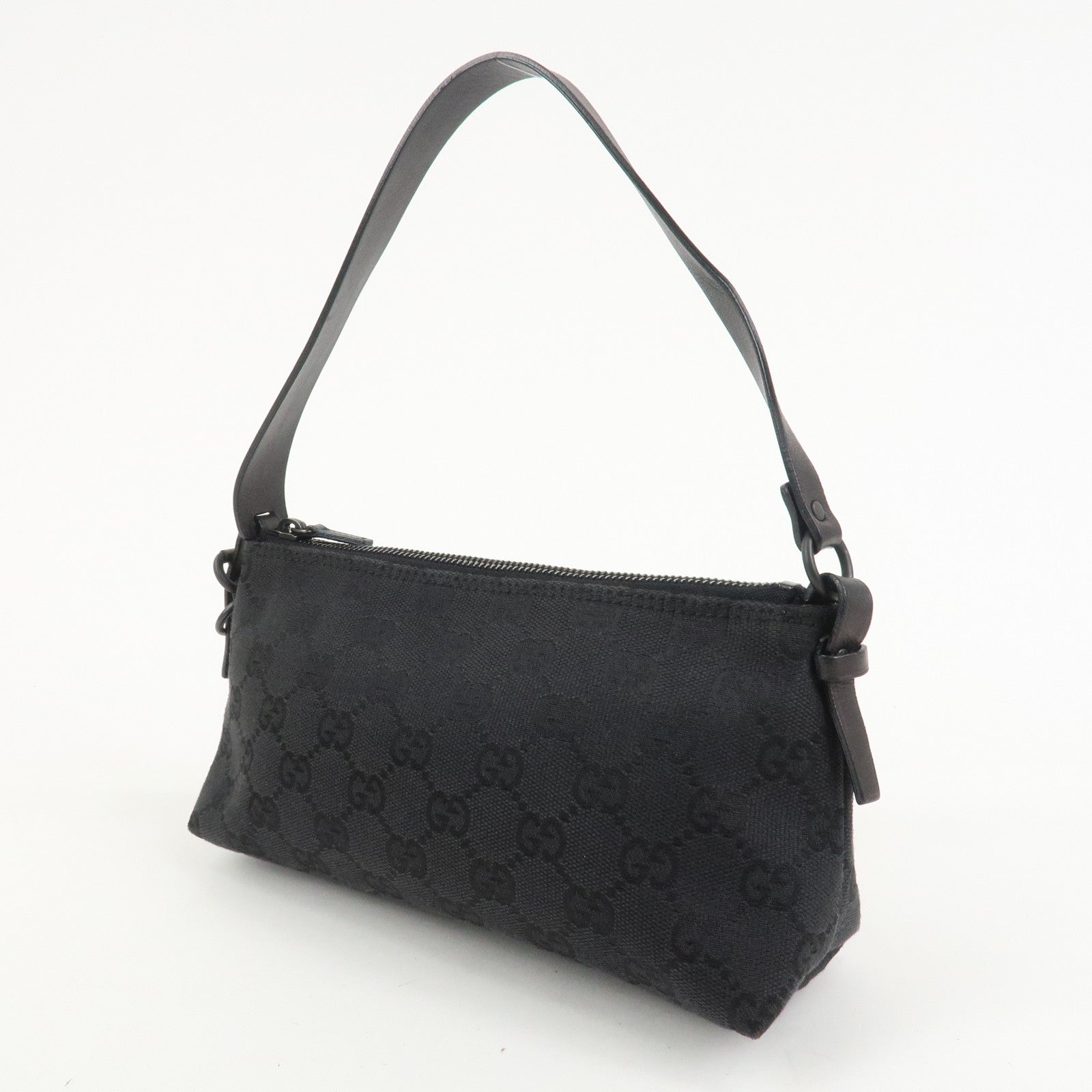GUCCI GG Canvas Leather Shoulder Bag Hand Bag Pouch Black 103399