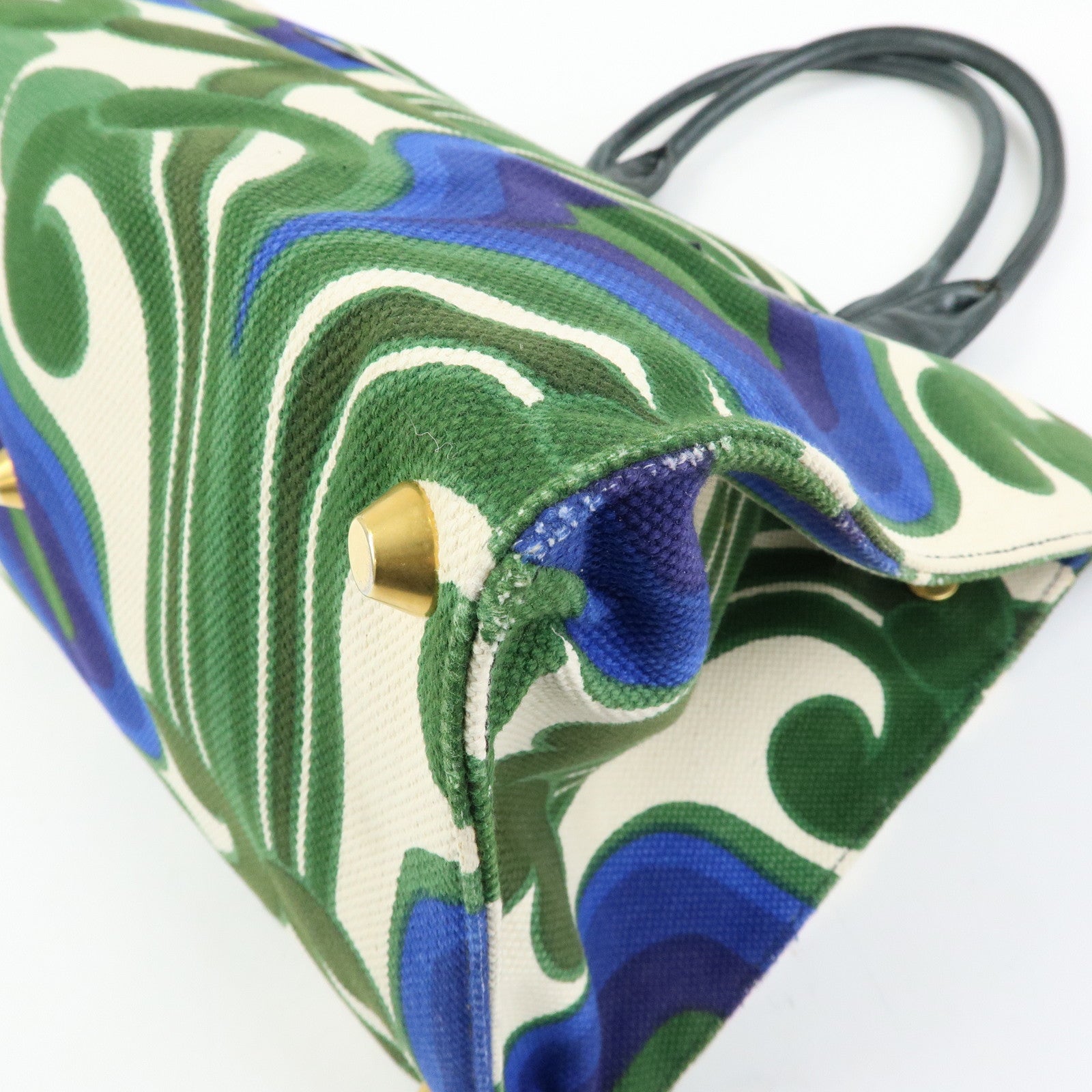 MIU MIU Canvas Leather Tote Bag Hand Bag Green Natural