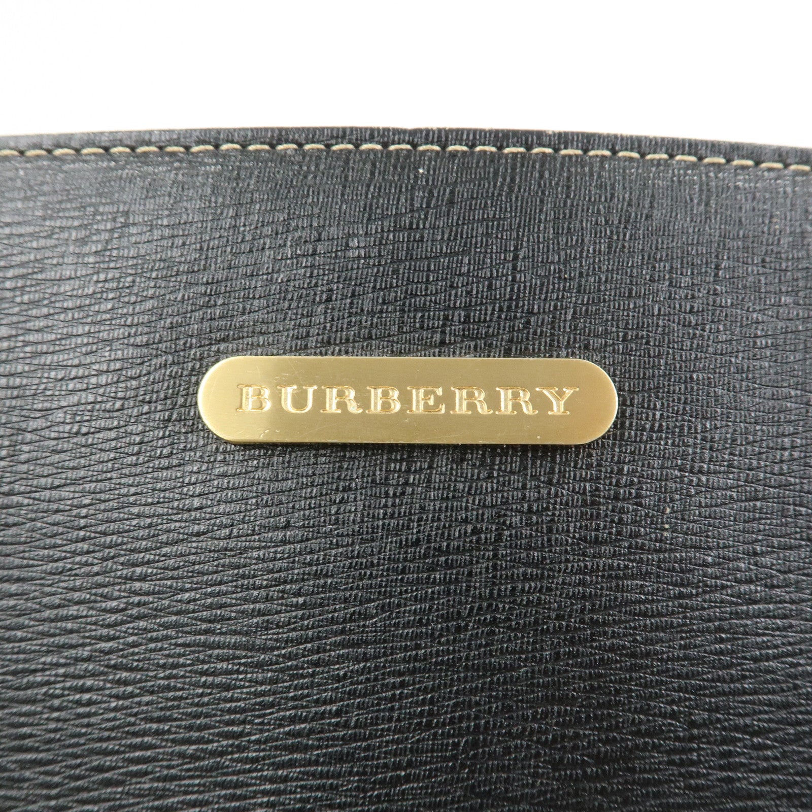 BURBERRY Logo Leather Tote Bag Shoulder Bag Hand Bag Black
