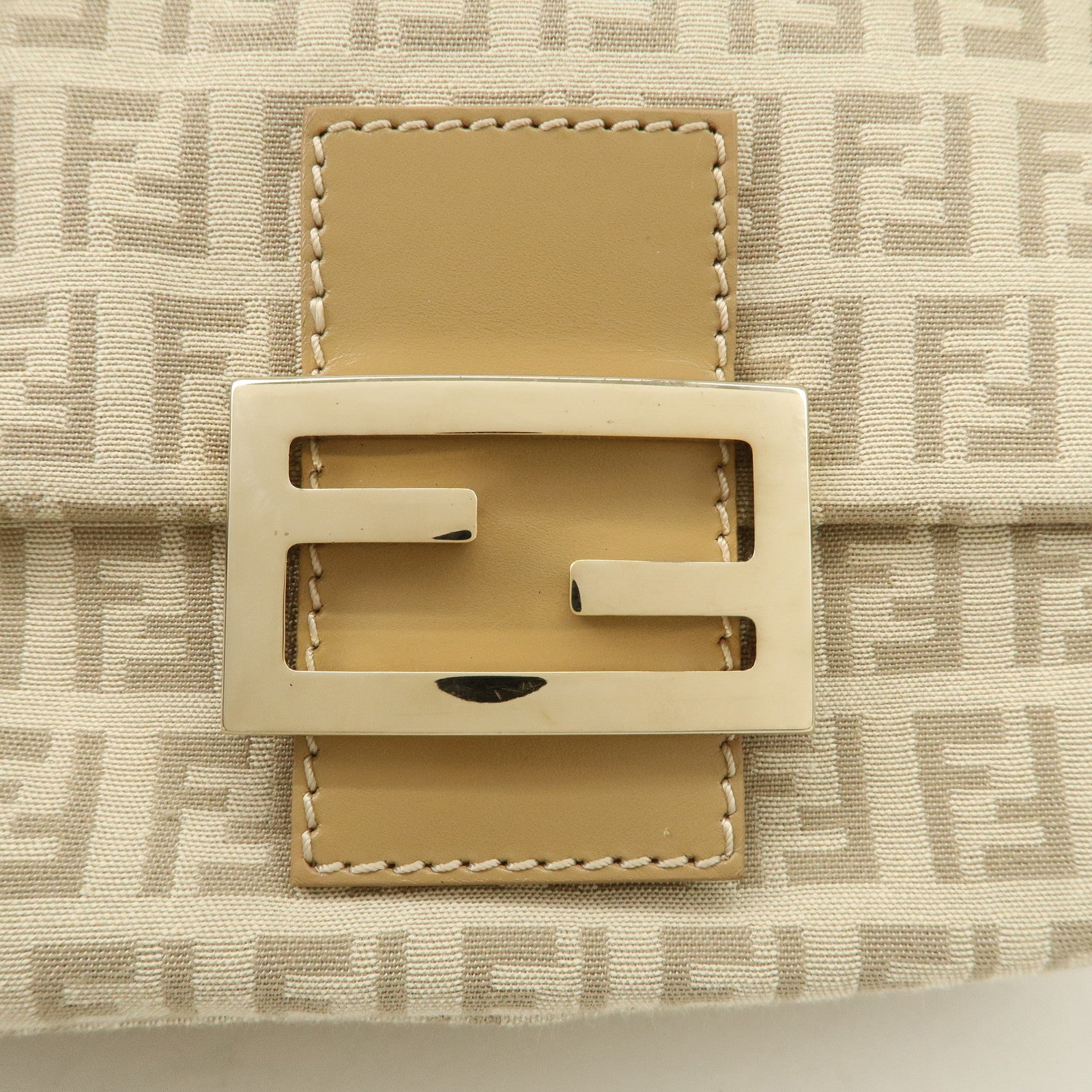 FENDI Mini Mamma Baguette Zucchino Canvas Leather Shoulder Bag Beige 8BR180