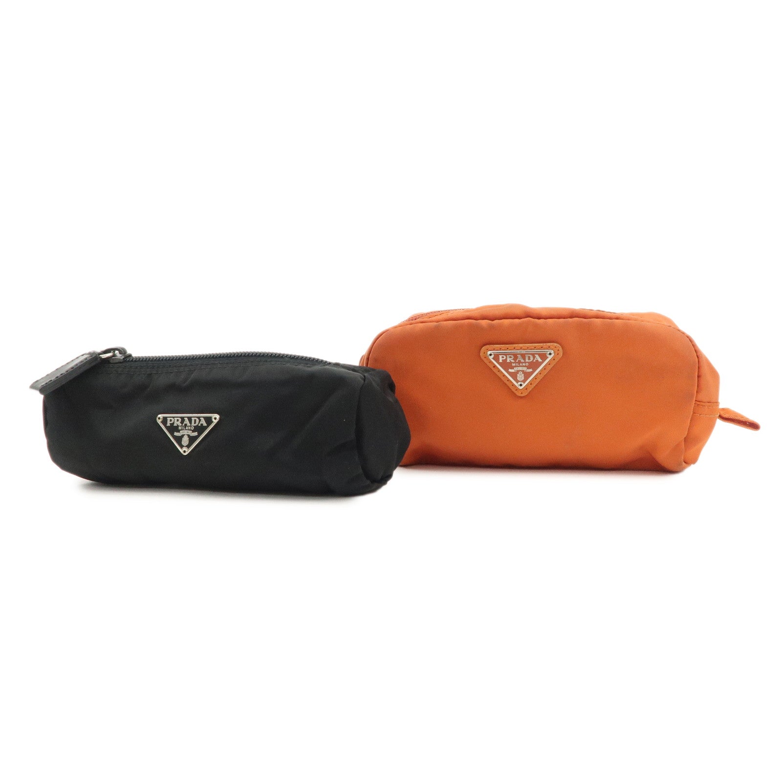 PRADA Set of 2 Nylon Leather Cosmetic Pouch Orange Black 1N0175 Used
