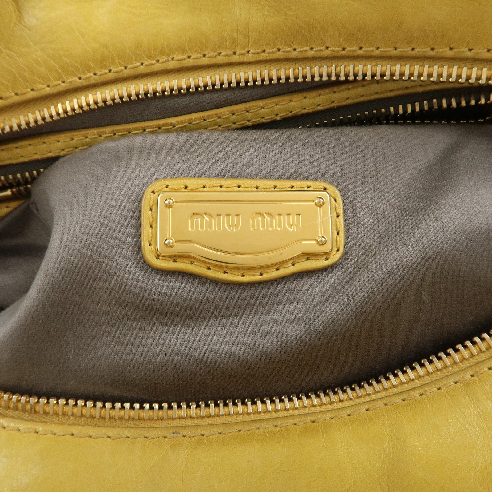 MIU MIU Logo Leather 2Way Bag Hand Bag Yellow