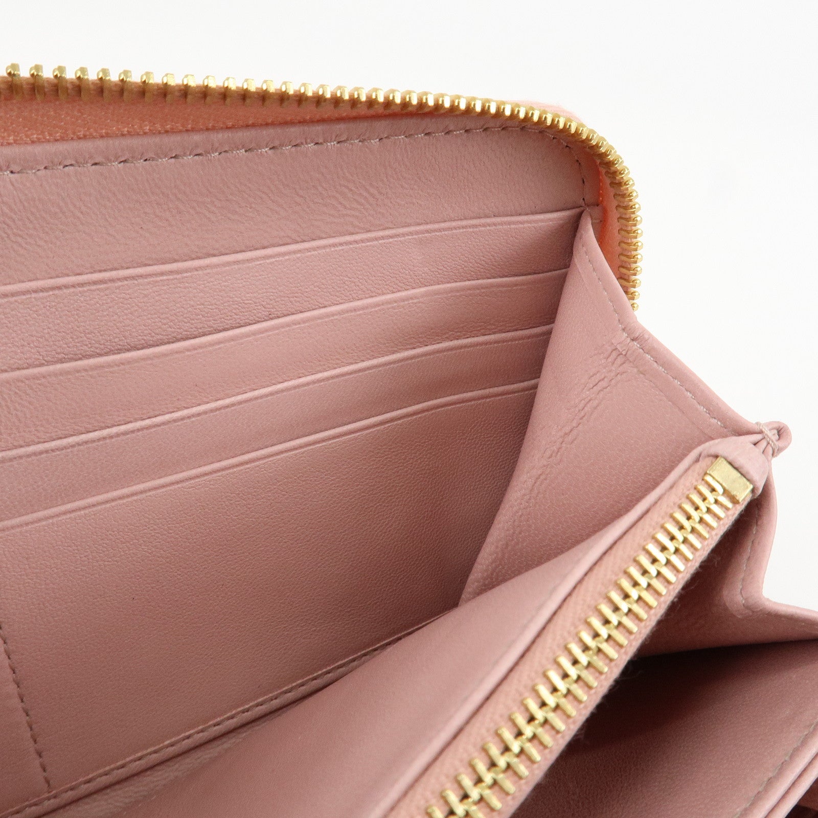PRADA Leather Gather Round Zippy Wallet Gold Hardware Pink 1M0506 Used