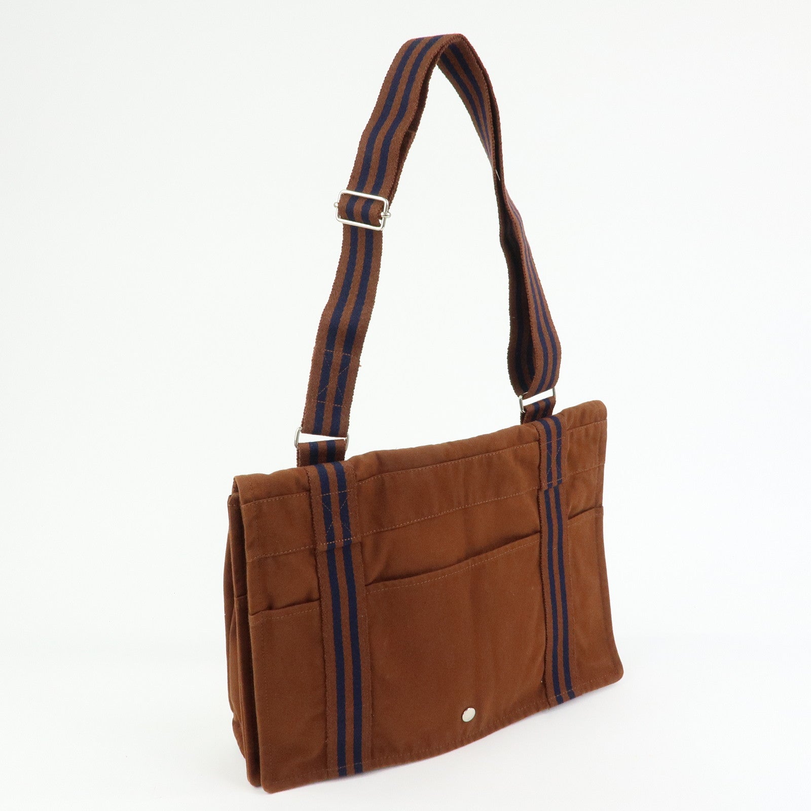 HERMES Basas MM Fourre Toute Cotton Canvas Shoulder Bag Brown