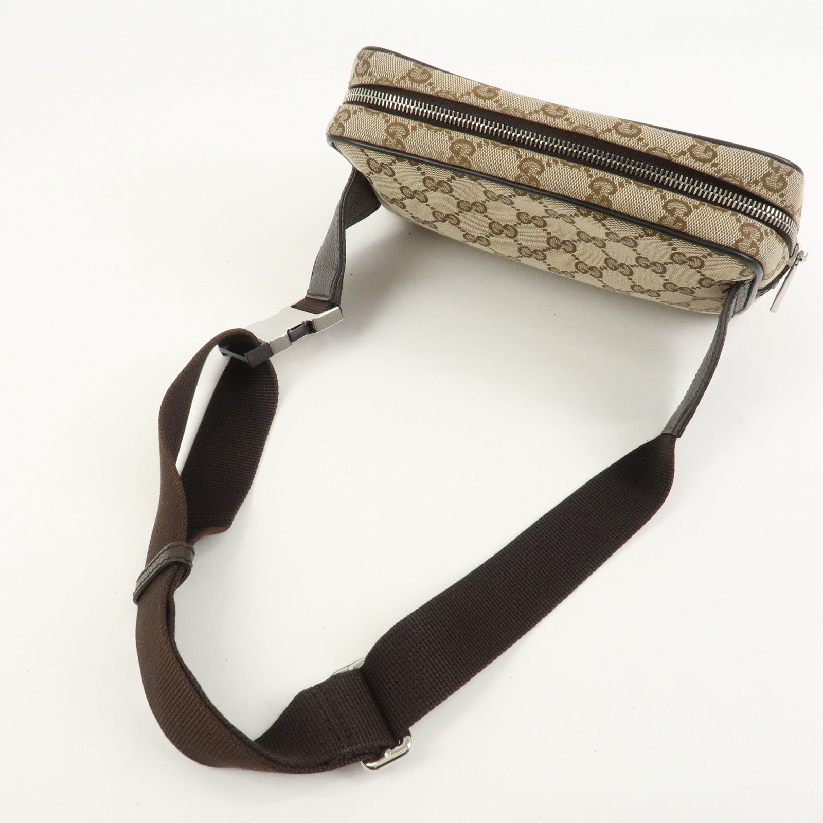 GUCCI GG Canvas Leather Waist Bag Crossbody Bag Beige Brown 449174