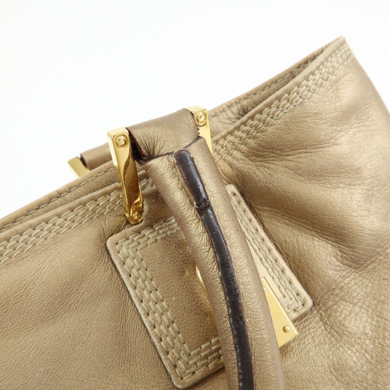 LOEWE Anagram Nappa Leather Tote Bag Hand Bag Gold