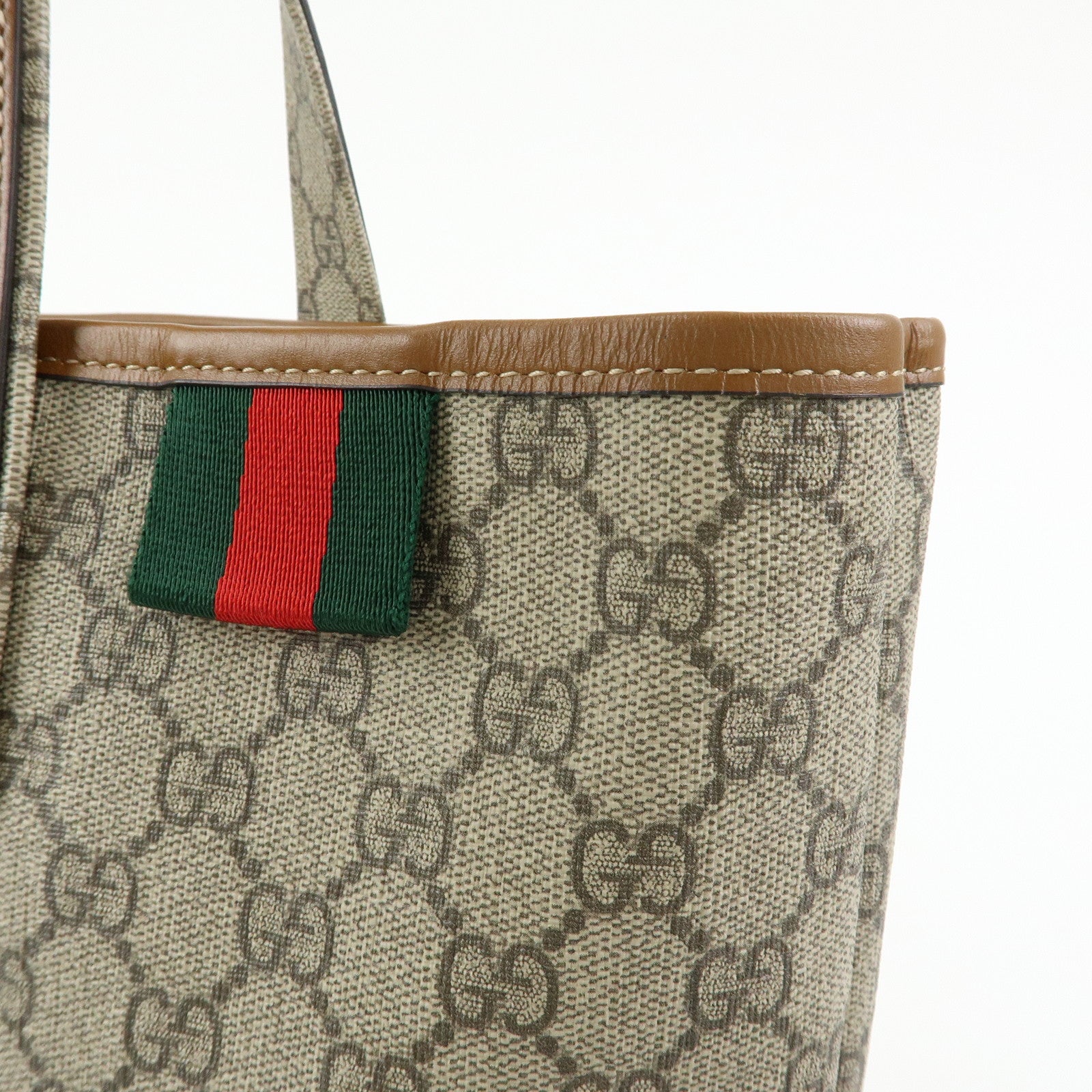 GUCCI Sherry GG Supreme Leather Tote Bag Beige Brown 211134