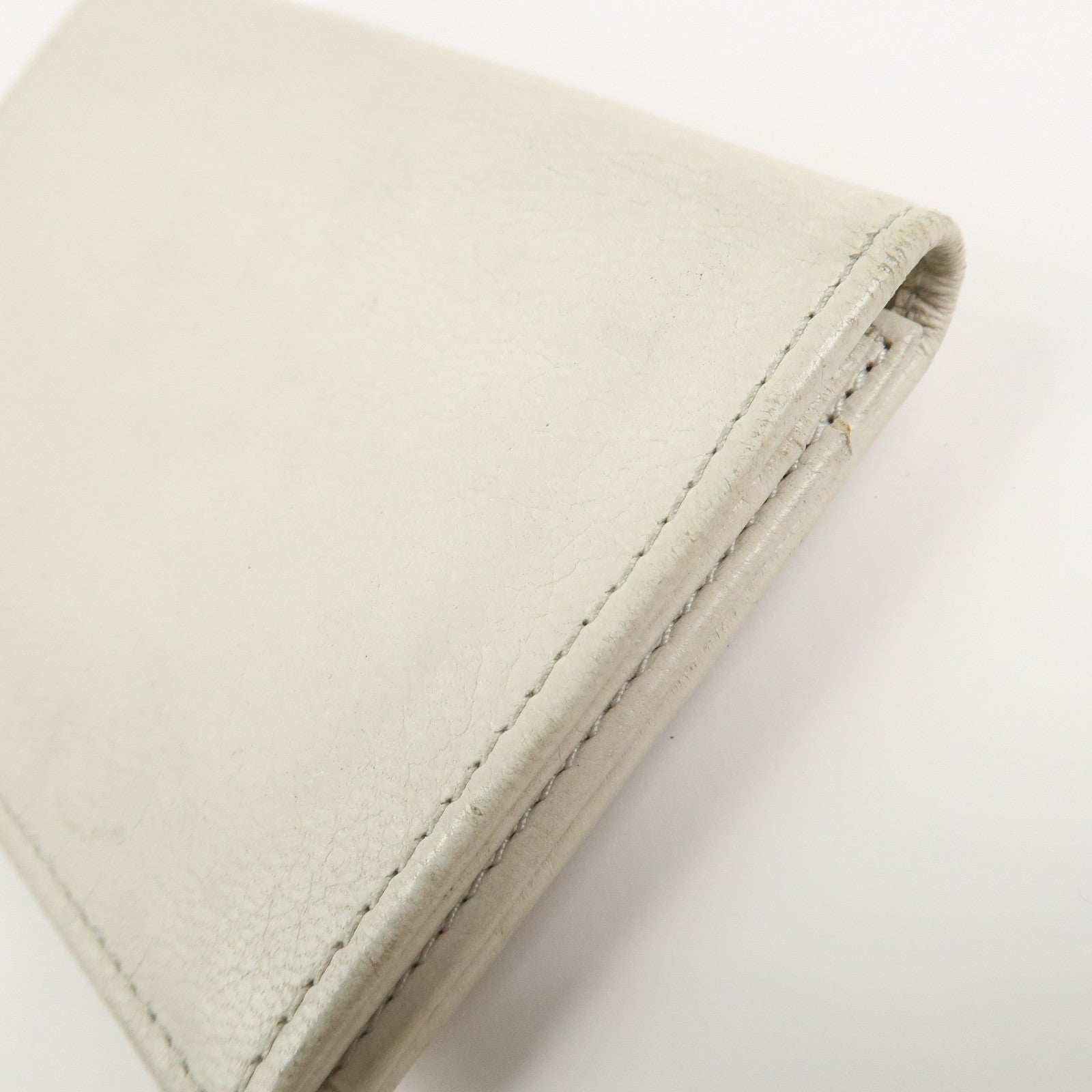 BALENCIAGA Logo Leather Card Case Card Holder Ivory 253050