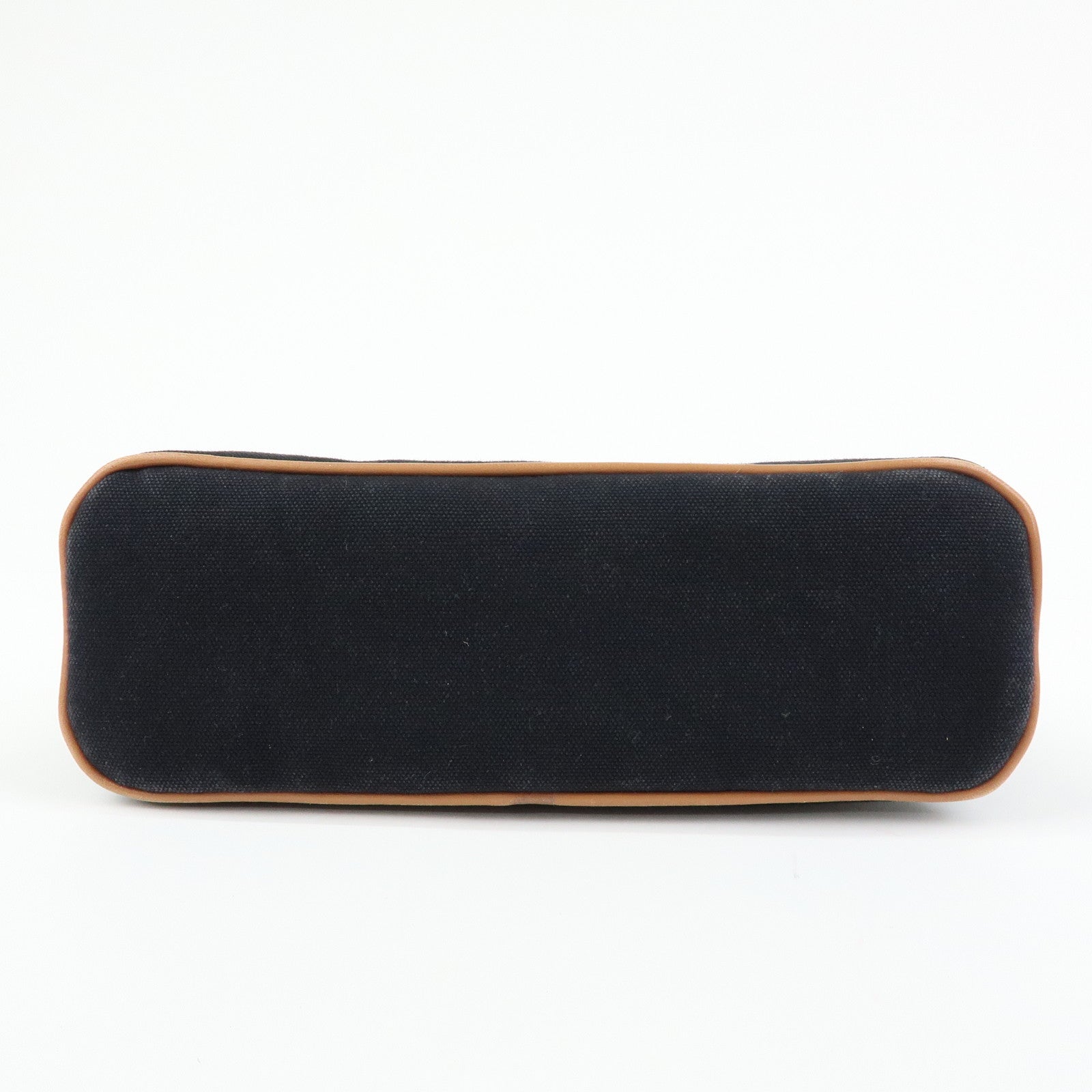 HERMES Bolide MM Cotton Leather Cosmetic Pouch Black Beige