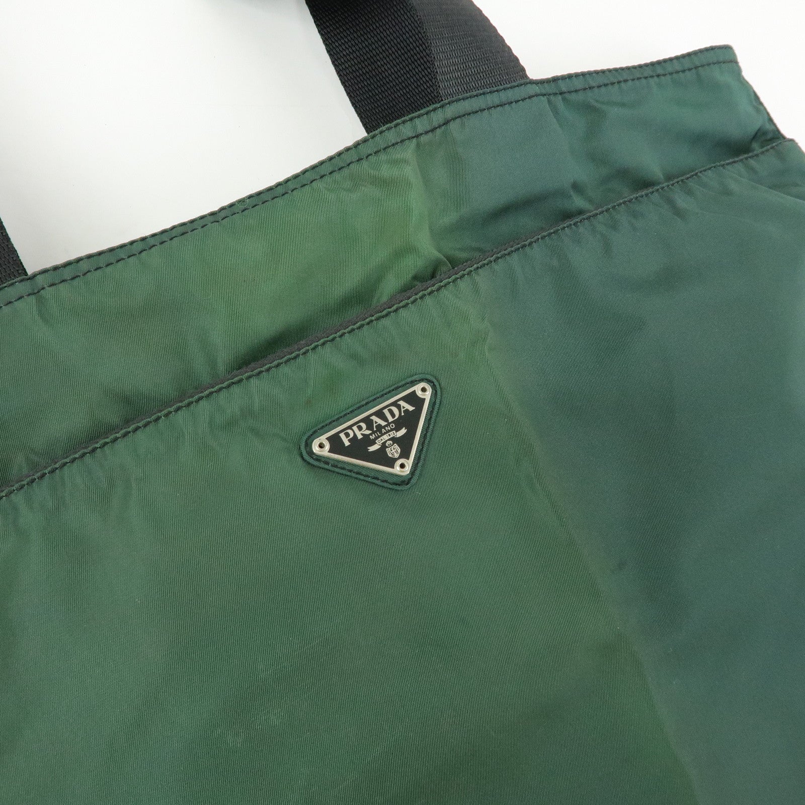 PRADA Triangle Logo Nylon Leather Tote Bag Hand Bag Moss Green