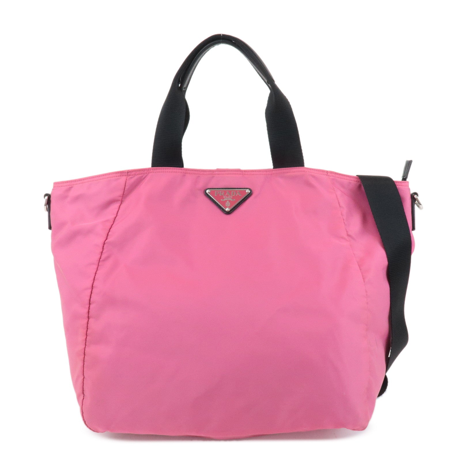 PRADA Triangle Logo Leather Nylon 2Way Bag Tote Bag Pink Black