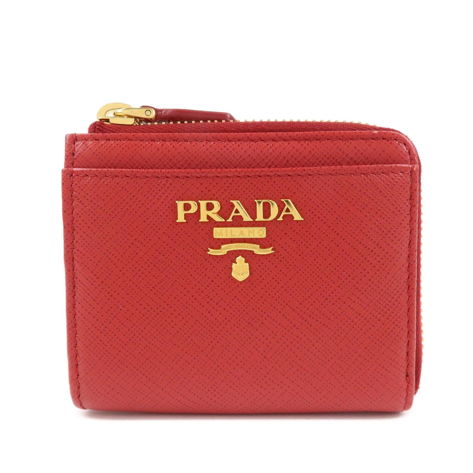 PRADA Leather Zippy Coin Case Red Gold Hardware 1ML025 Used
