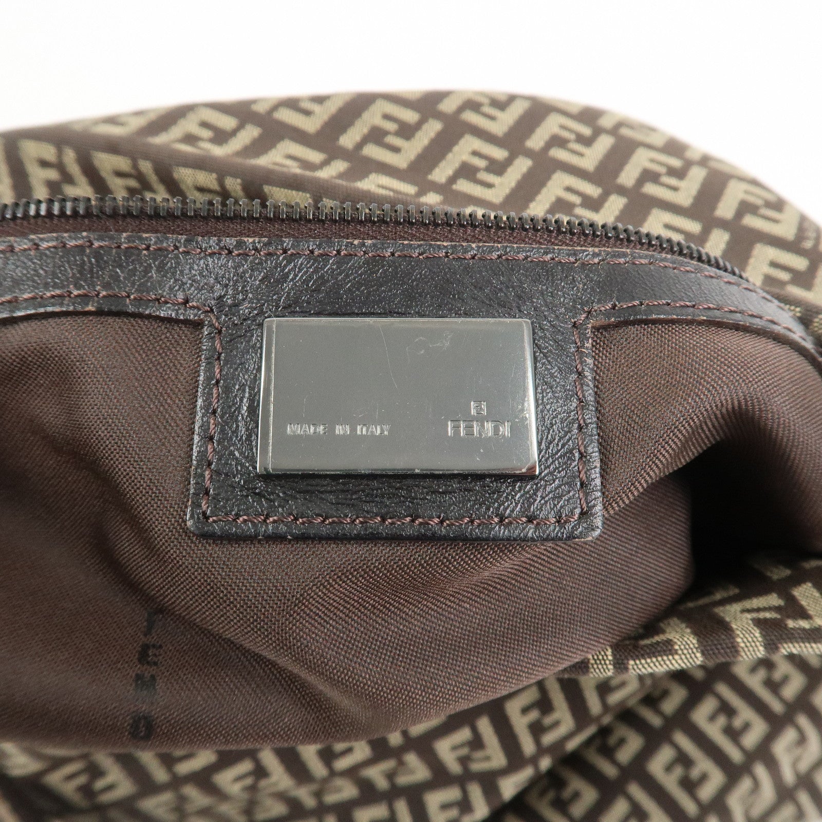 FENDI Zucchino Canvas Shoulder Bag Crossbody Bag Brown 8BR318