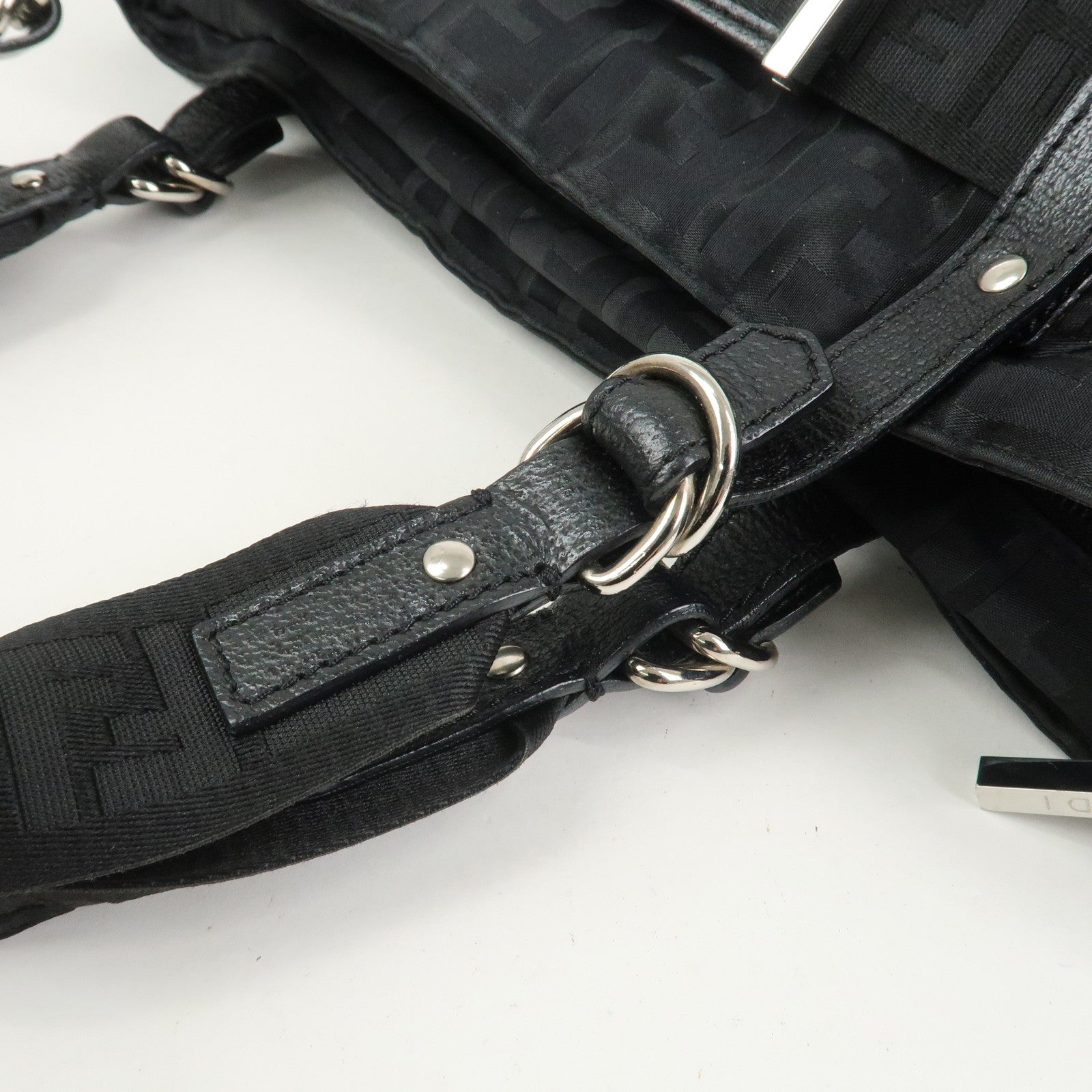 FENDI Zucca Nylon Leather Shoulder Bag Hand Bag Black 8BH143