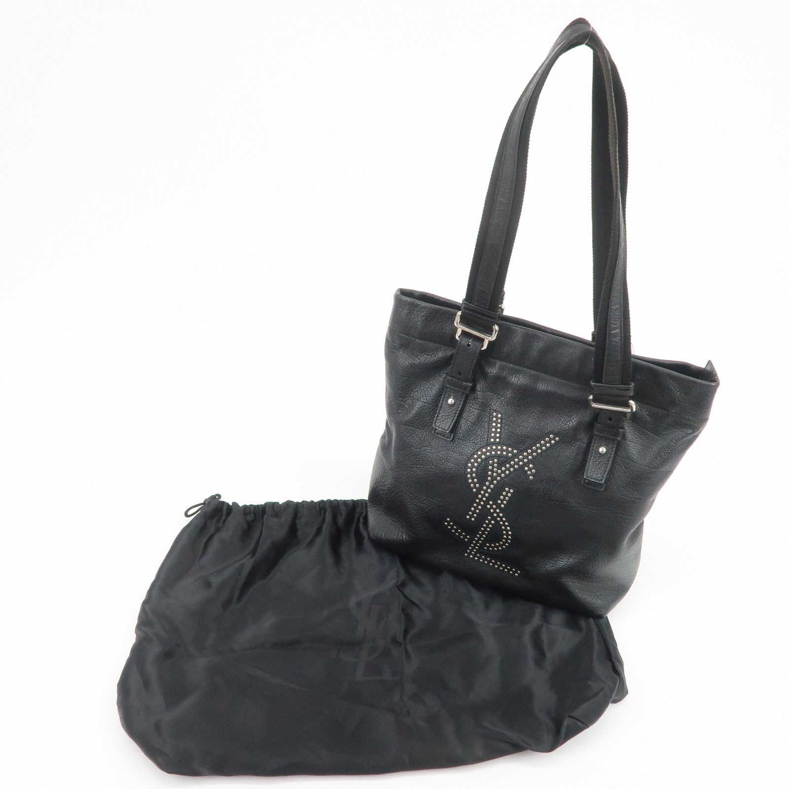 SAINT LAURENT PARIS Leather Canvas Tote Bag Hand Bag Shoulder Bag