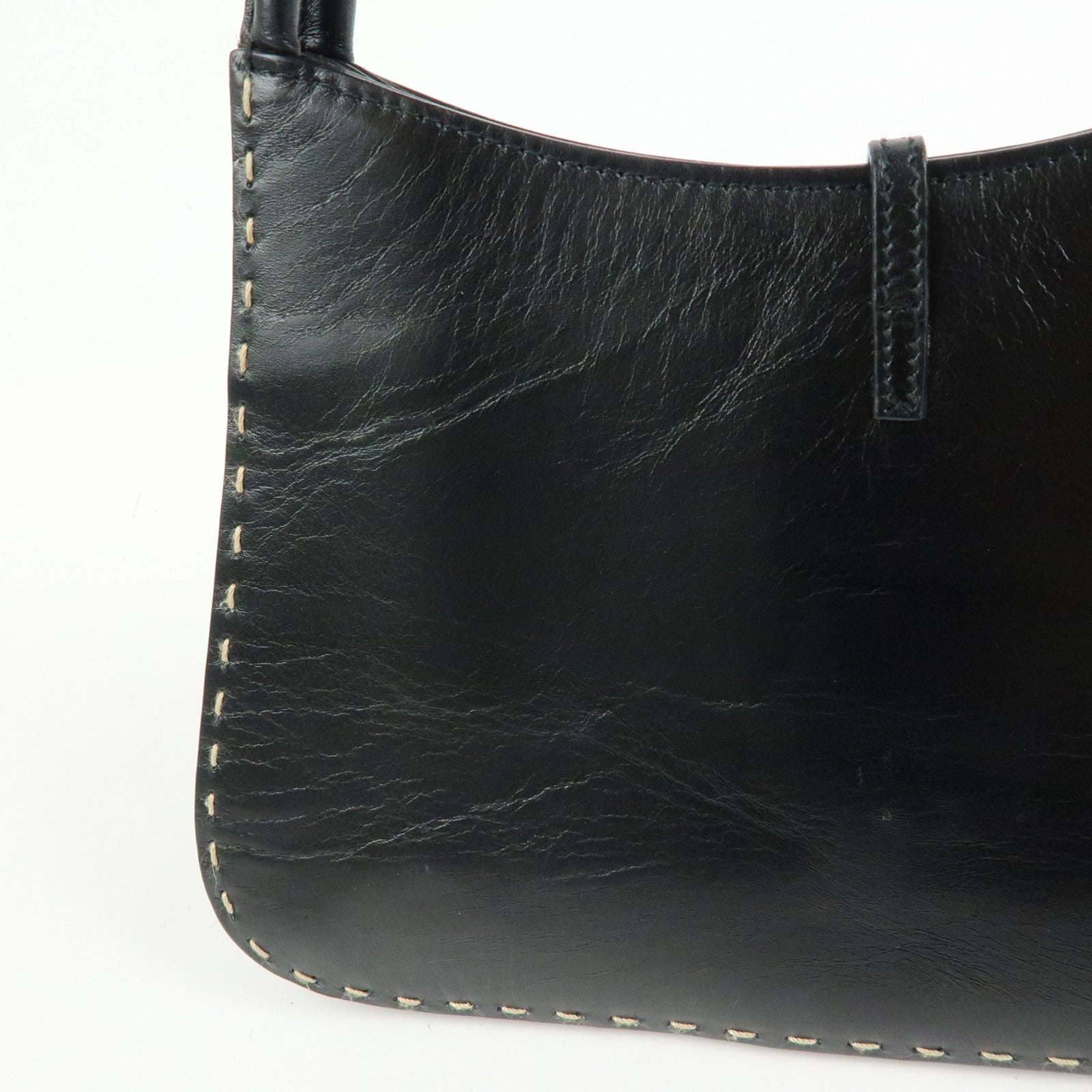 GUCCI Logo Plate Leather Hand Shoulder Bag Black 001・4279・204990