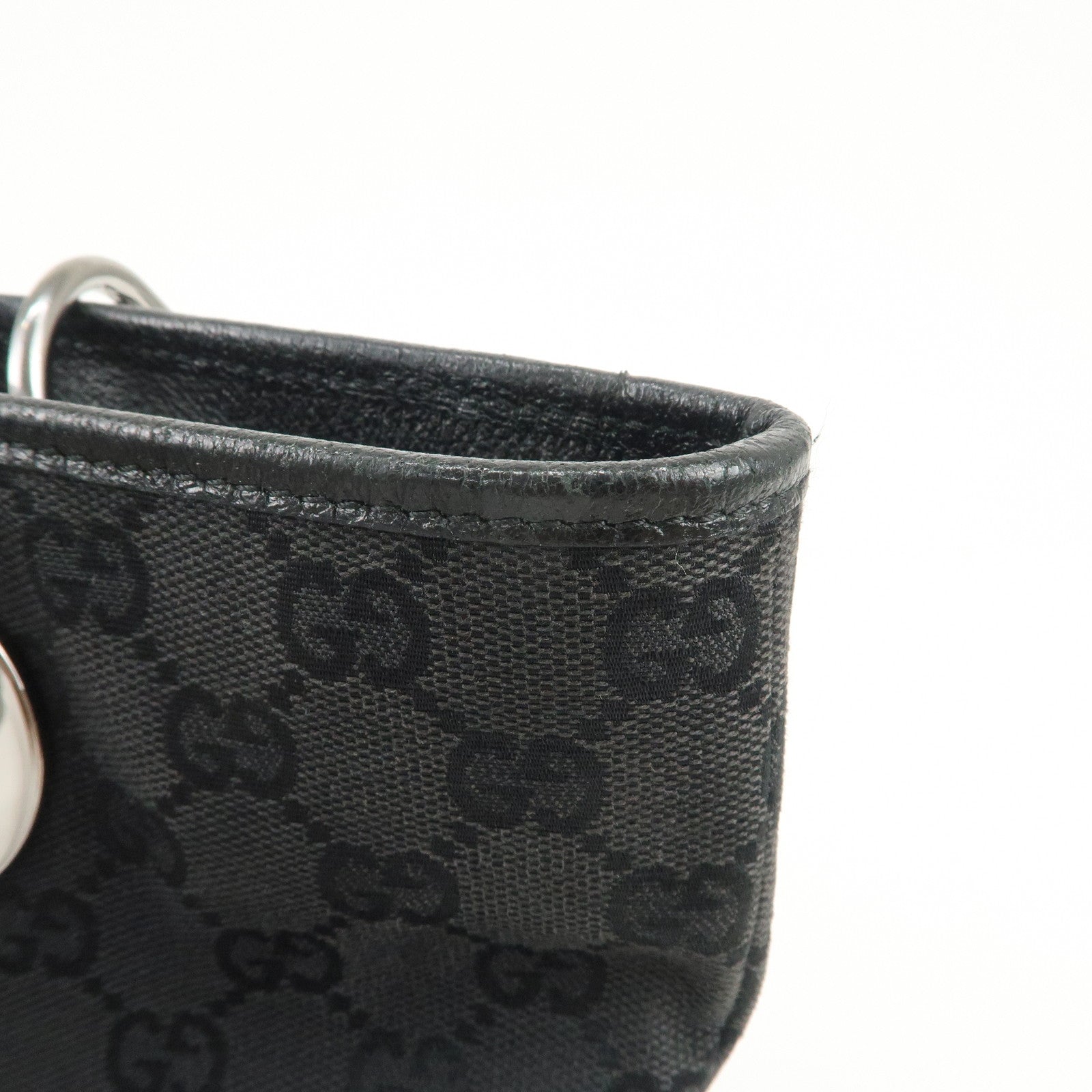 GUCCI Logo GG Canvas Leather Tote Bag Hand Bag Black 120836