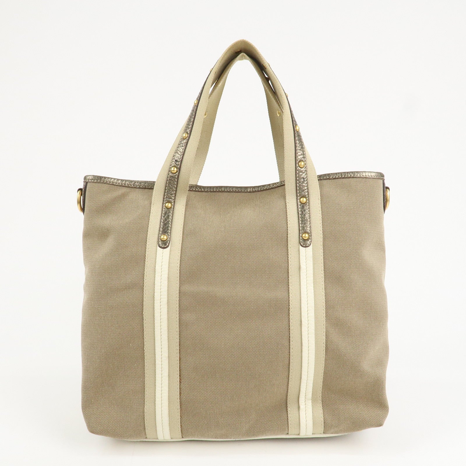 PRADA Nylon Jacquard 2Way Tote Shoulder Bag Beige BN1452 Used