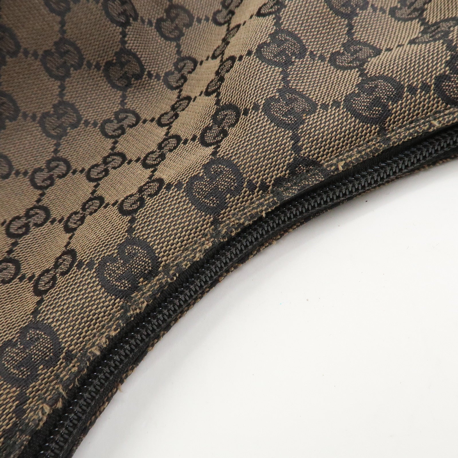 GUCCI GG Canvas Leather Shoulder Bag Hand Bag Brown Black 001・3386