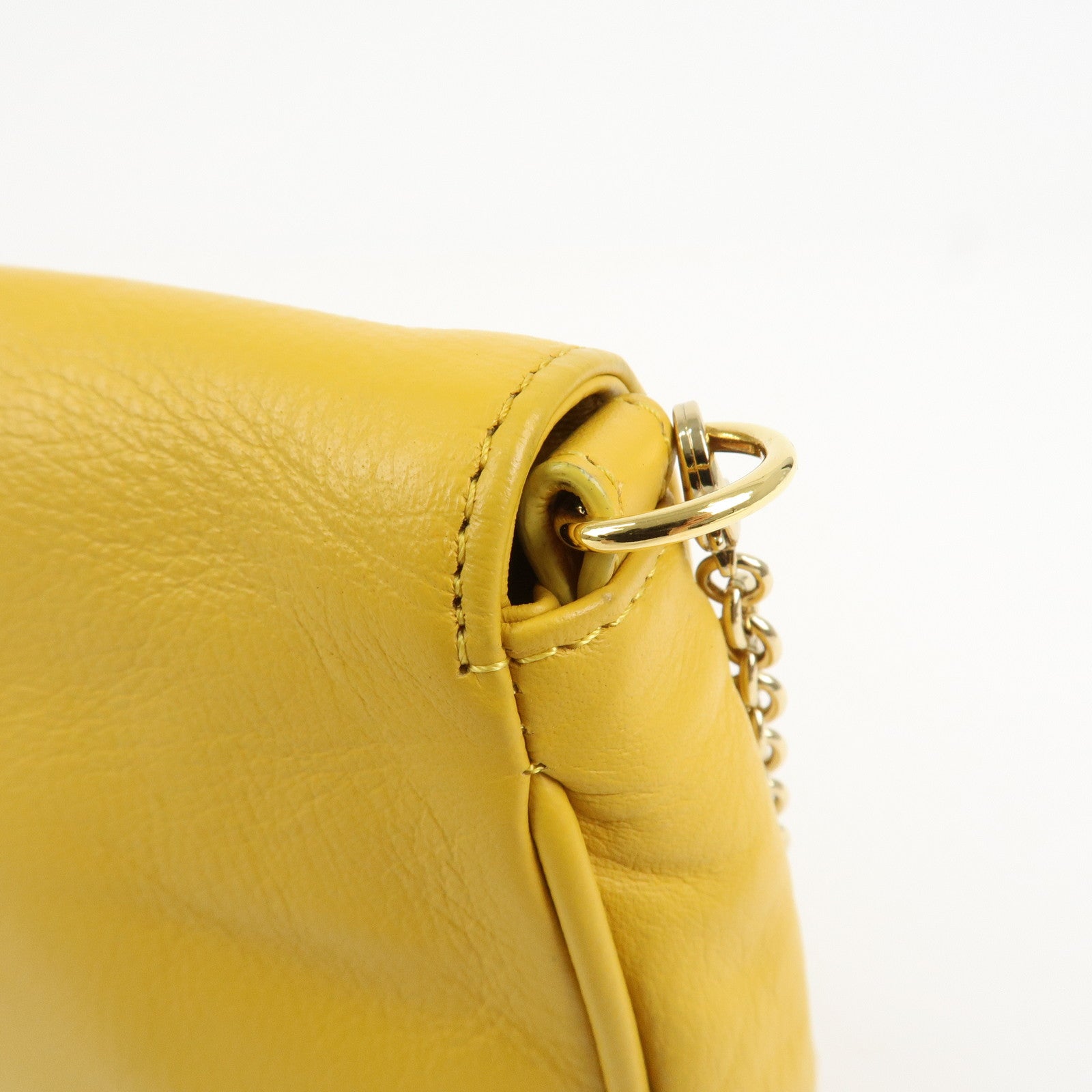FENDI Leather Chain Shoulder Bag Purse Crossbody Bag Yellow 8M0276