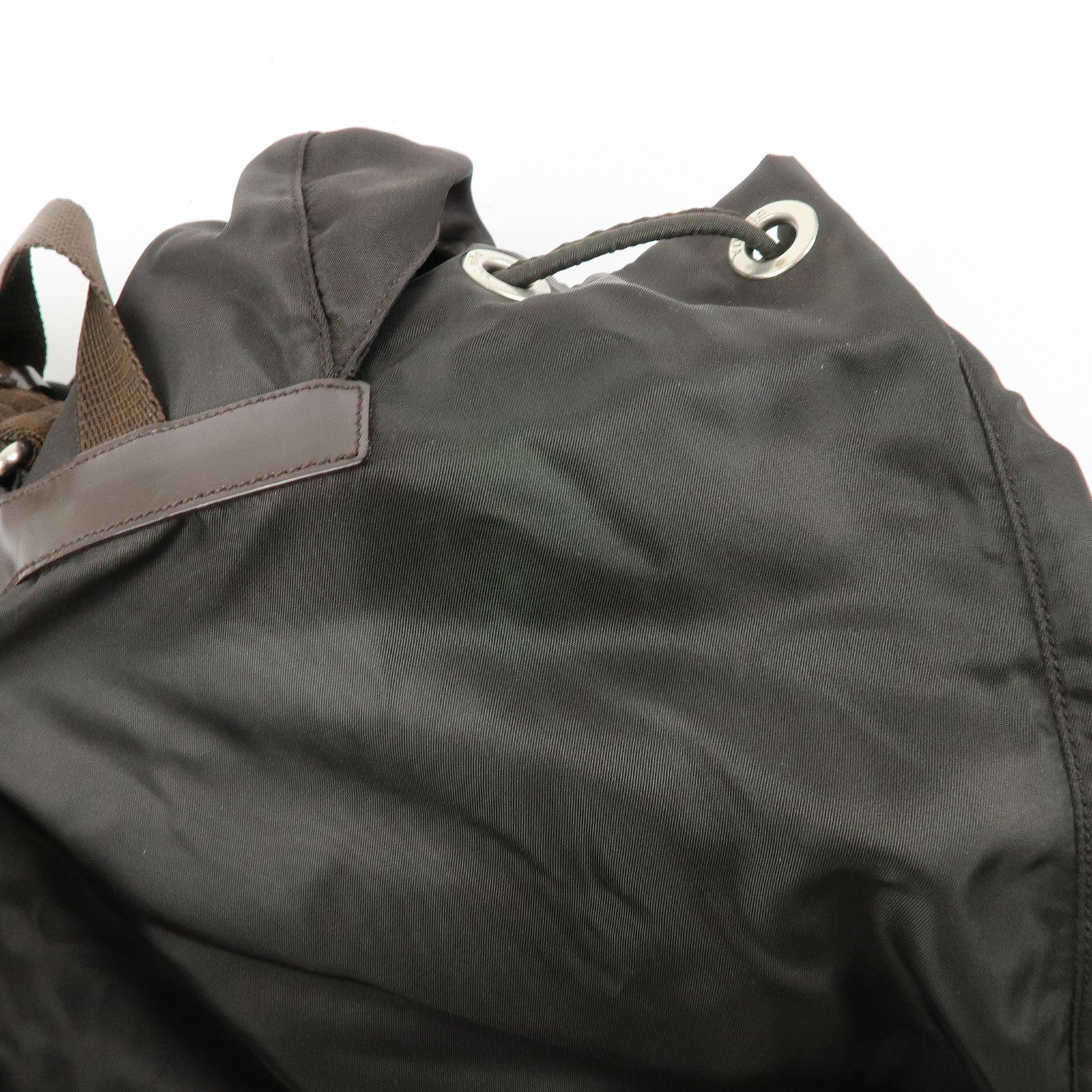 PRADA Triangle Logo Nylon Leather Backpack Rucksack Brown B2811