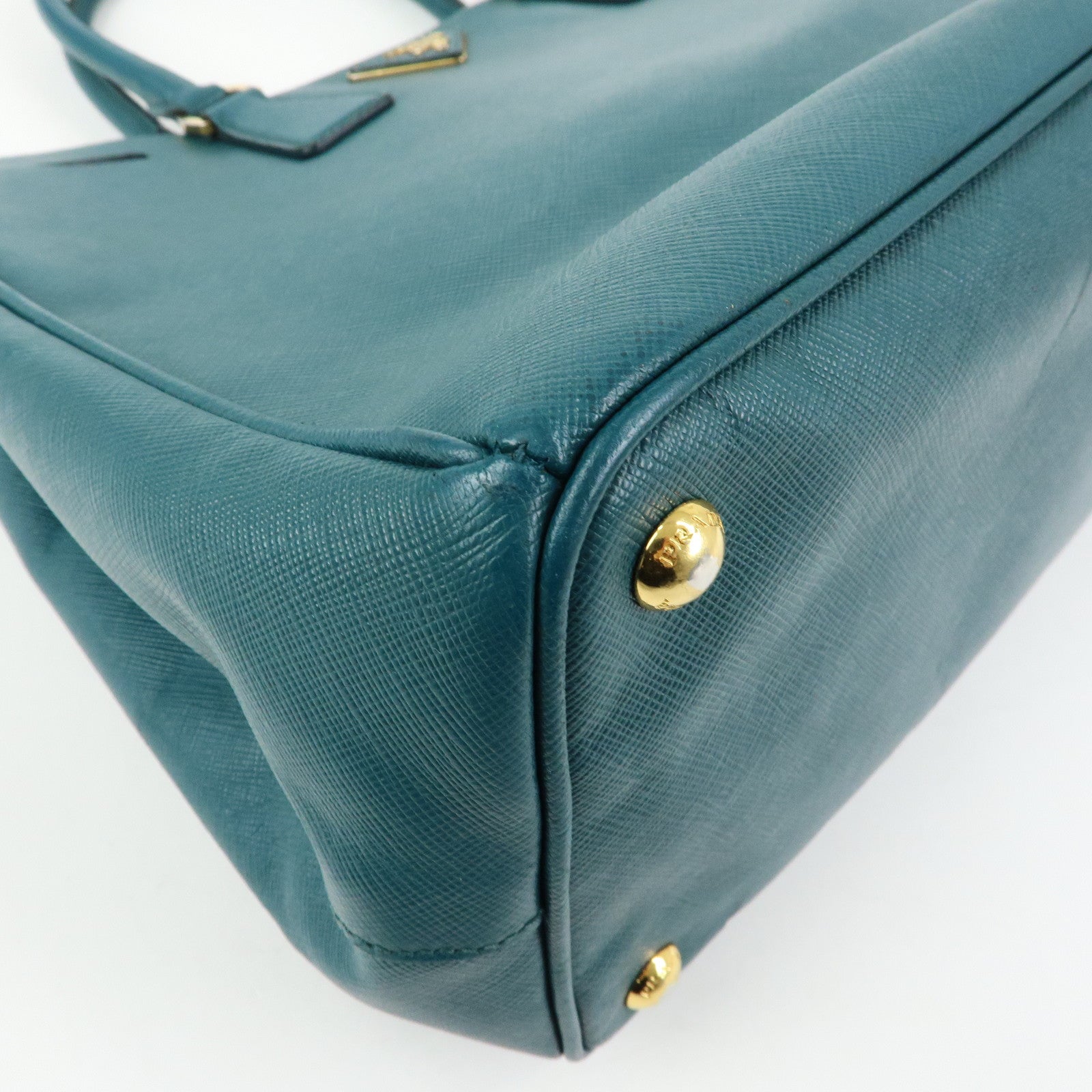 PRADA Triangle Logo Galleria Saffiano Leather Tote Hand Bag Green