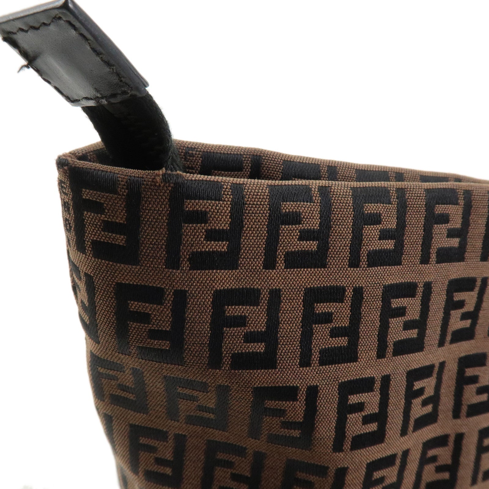 FENDI Zucchino Canvas Leather Tote Bag Shoulder Bag Brown 8BH025