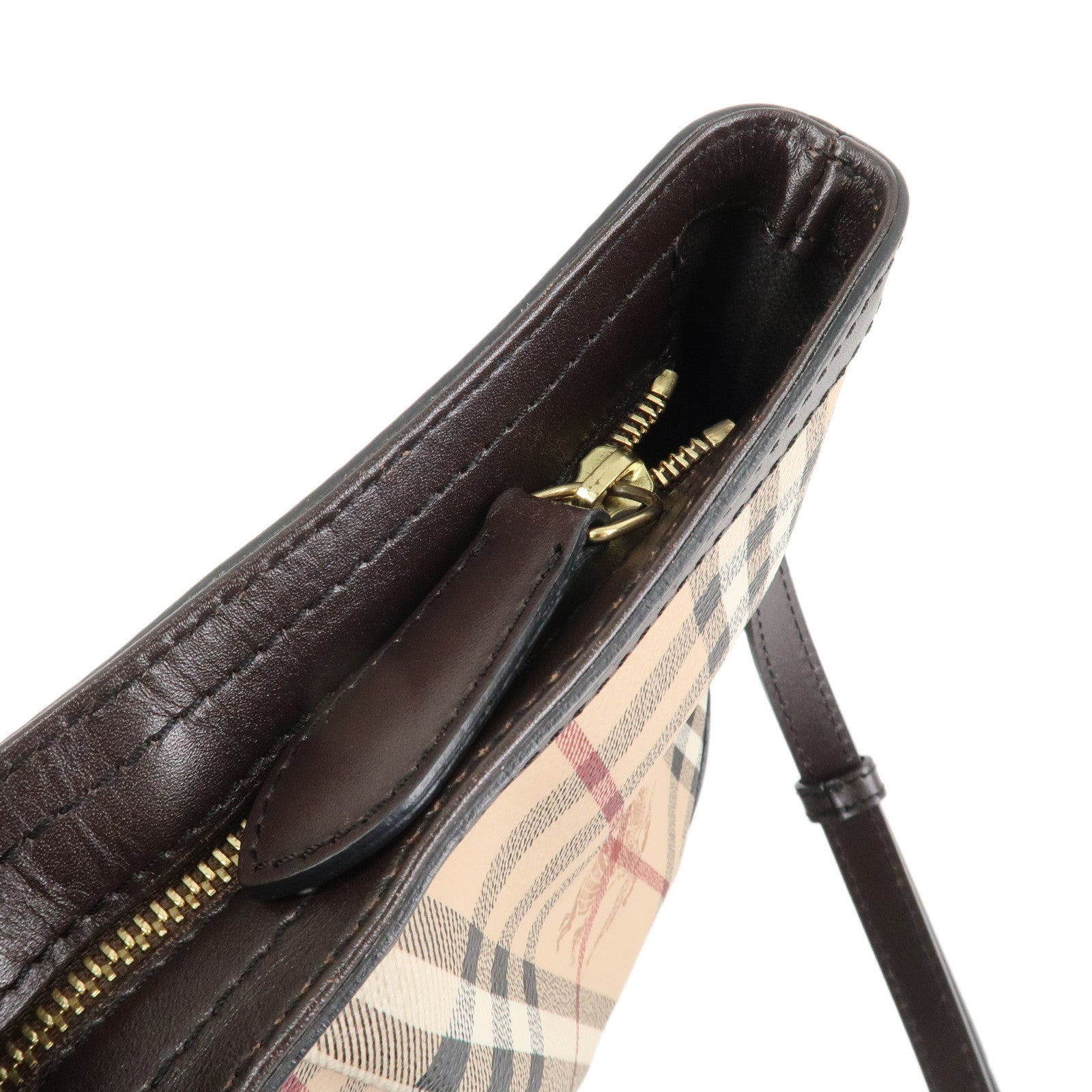 BURBERRY Nova Plaid PVC Leather Shoulder Bag Beige Brown Used