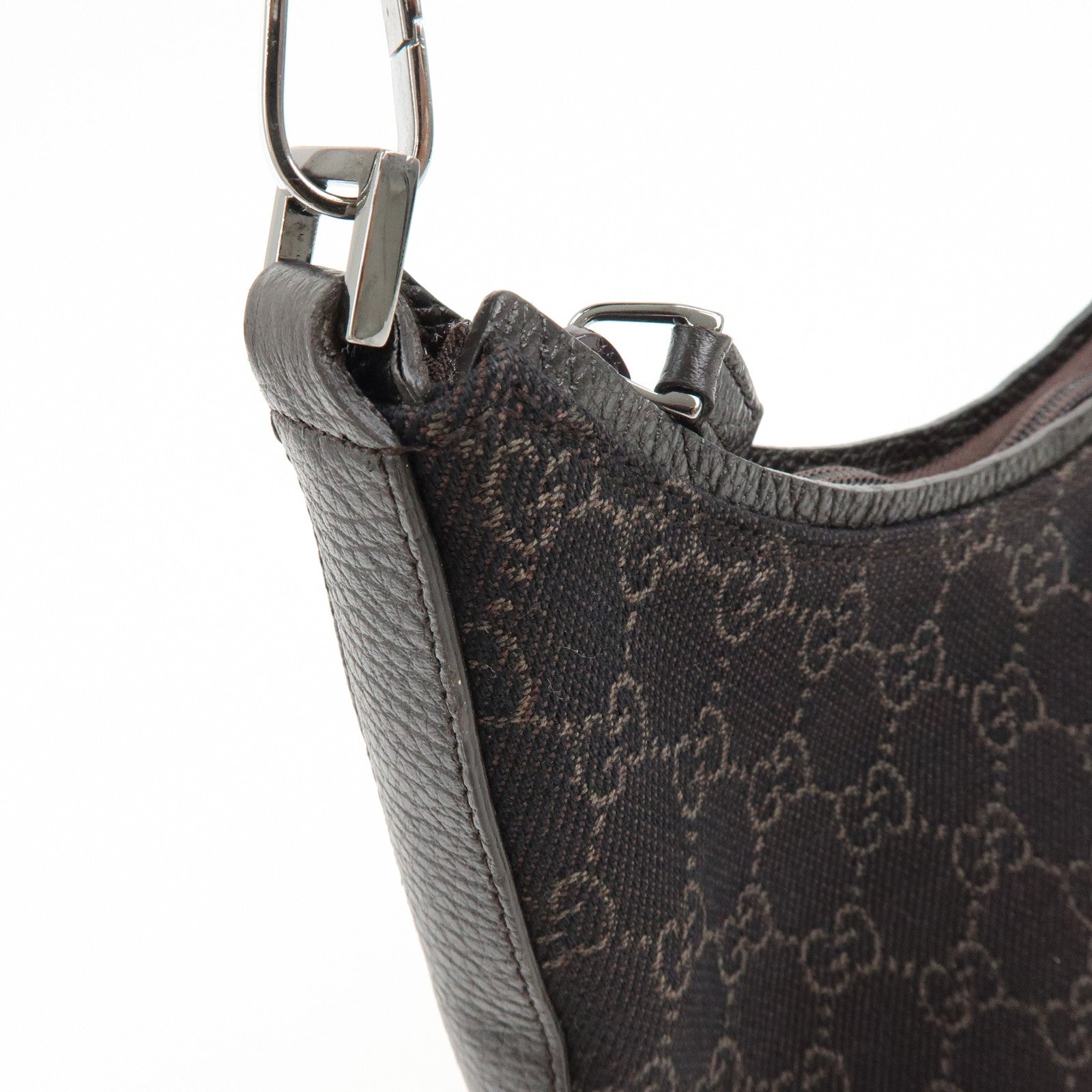 GUCCI GG Denim Leather Shoulder Bag Hand Bag Dark Brown 28335