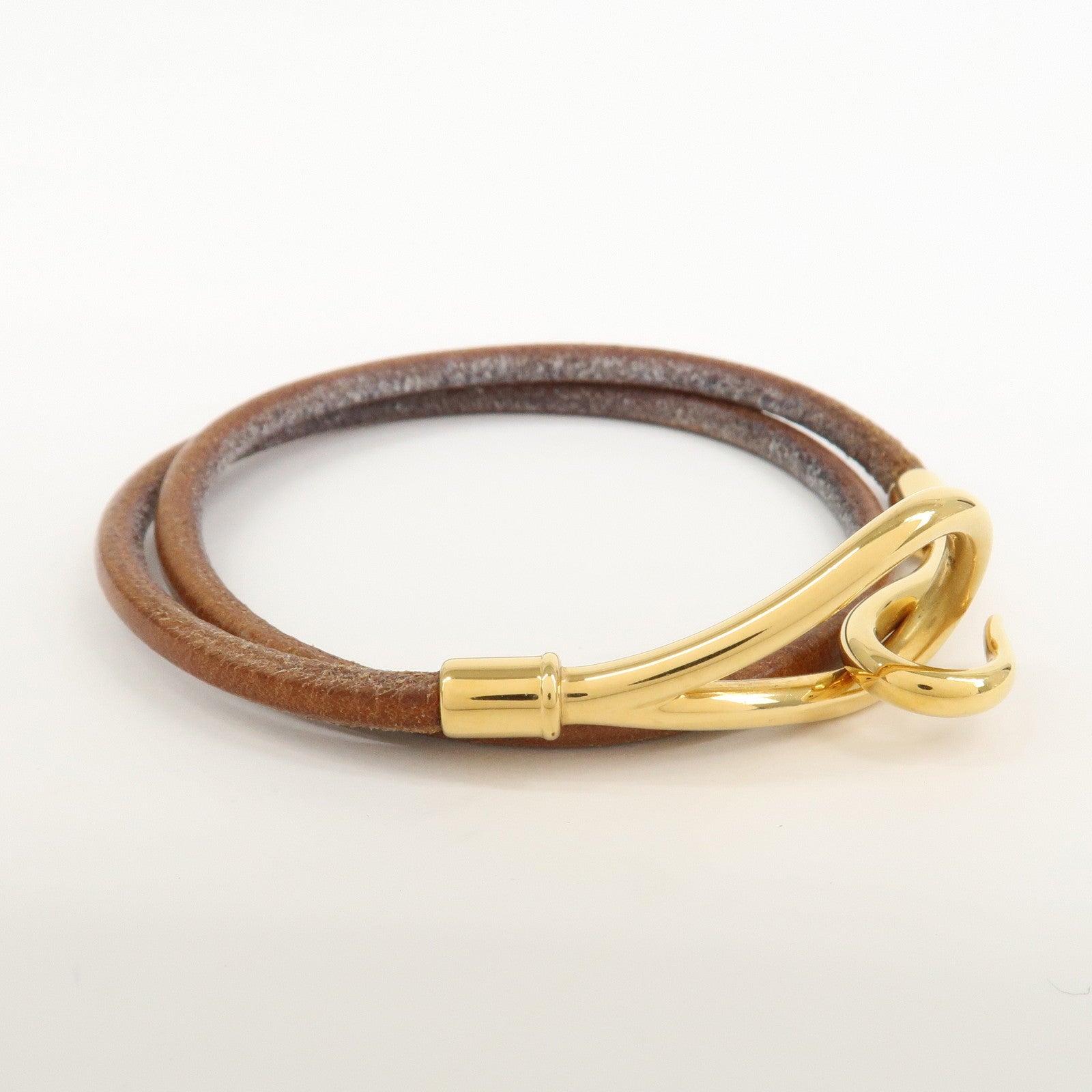 HERMES Jumbo Choker Leather Metal Bracelet Brown