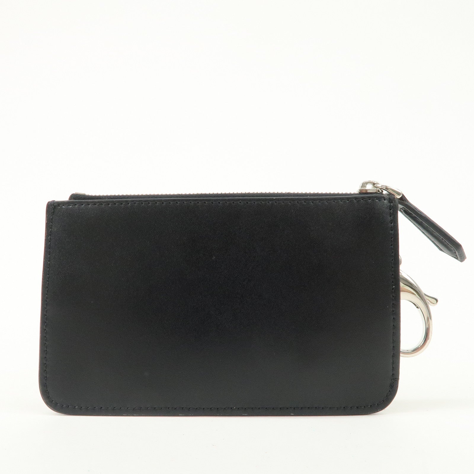 FENDI Logo Leather Studs Coin Purse Coin Case Black 8AP151 Used