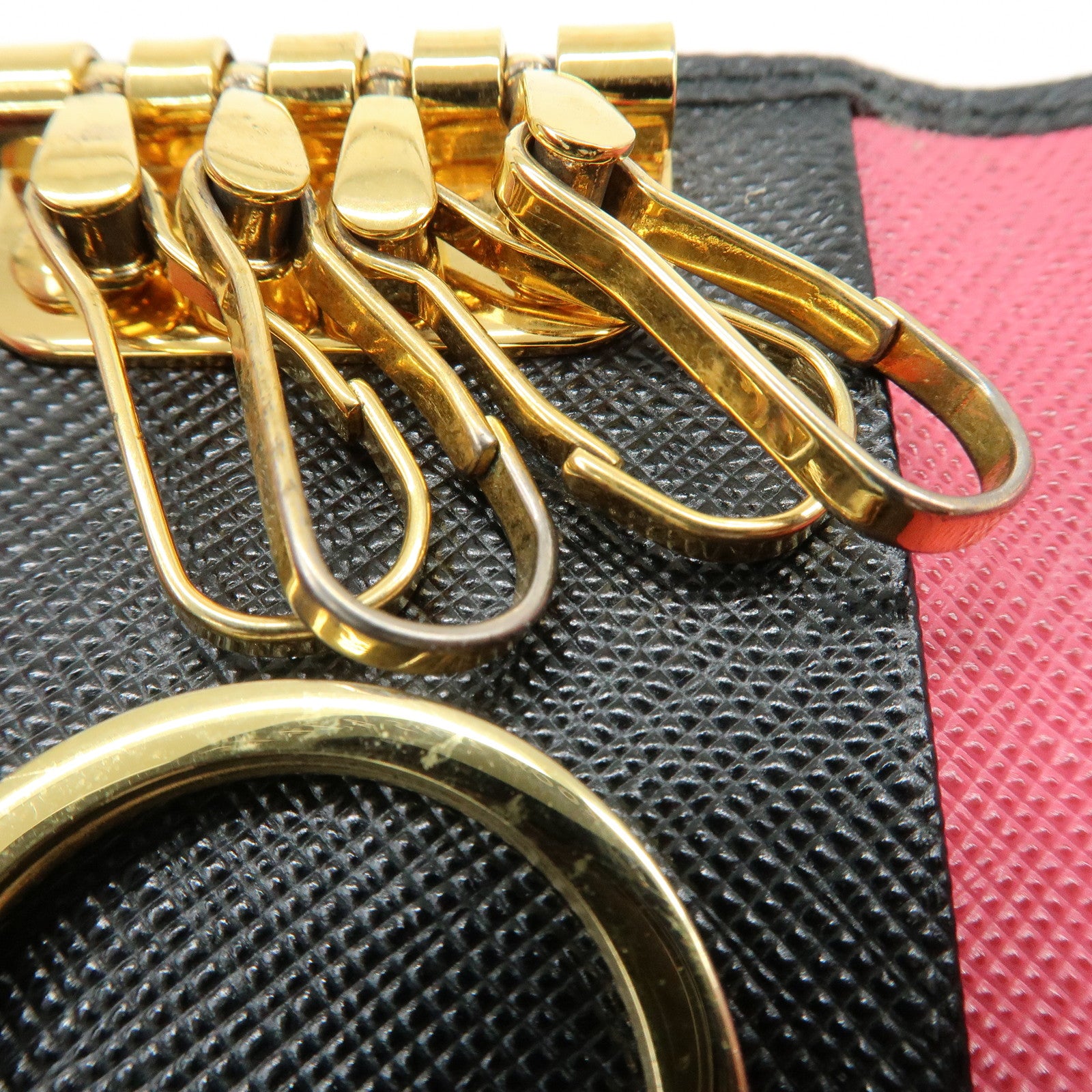 PRADA Saffiano Leather Key Case Key Ring Key Holder Black