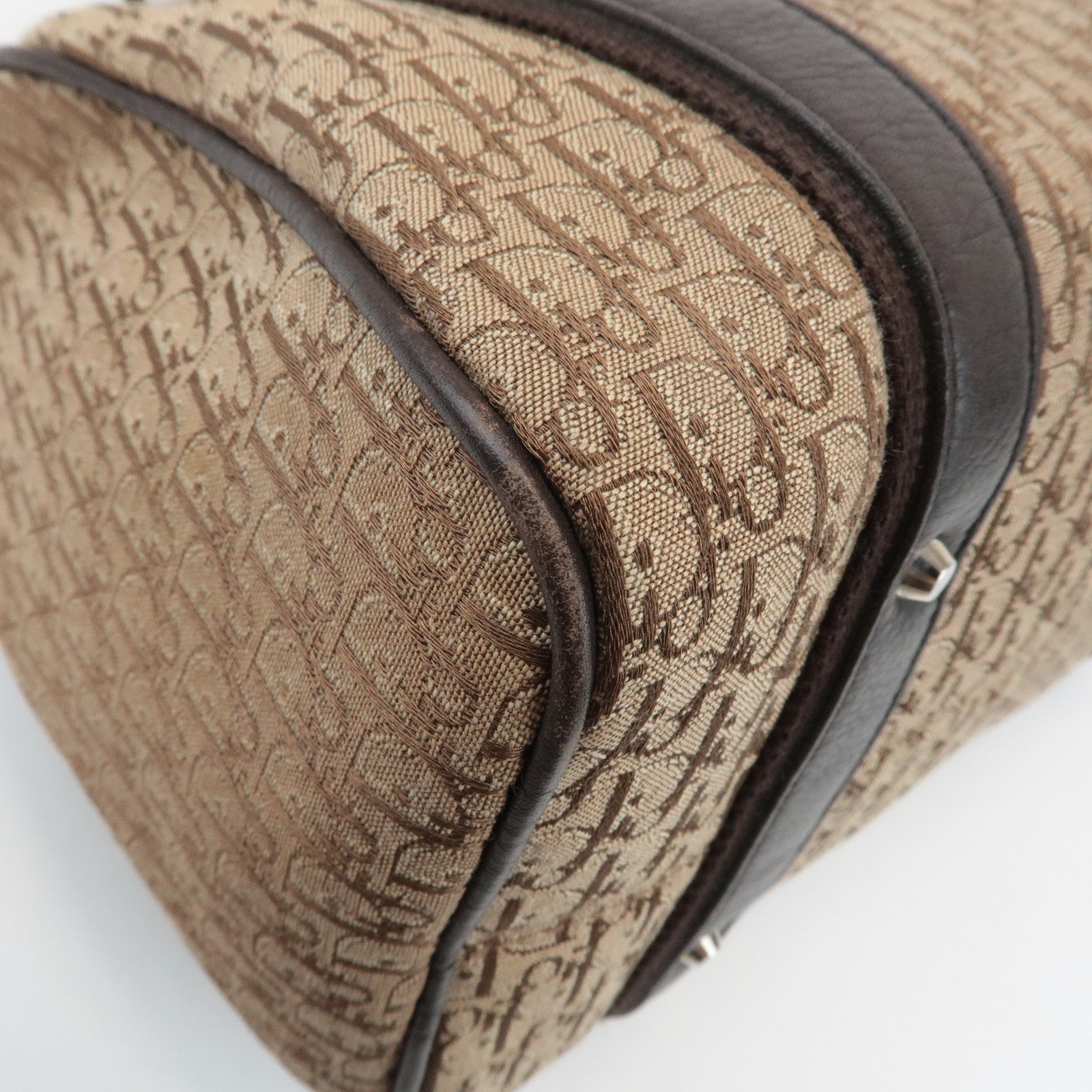 Christian Dior Trotter Street Chic Leather Canvas Boston Bag Beige Used