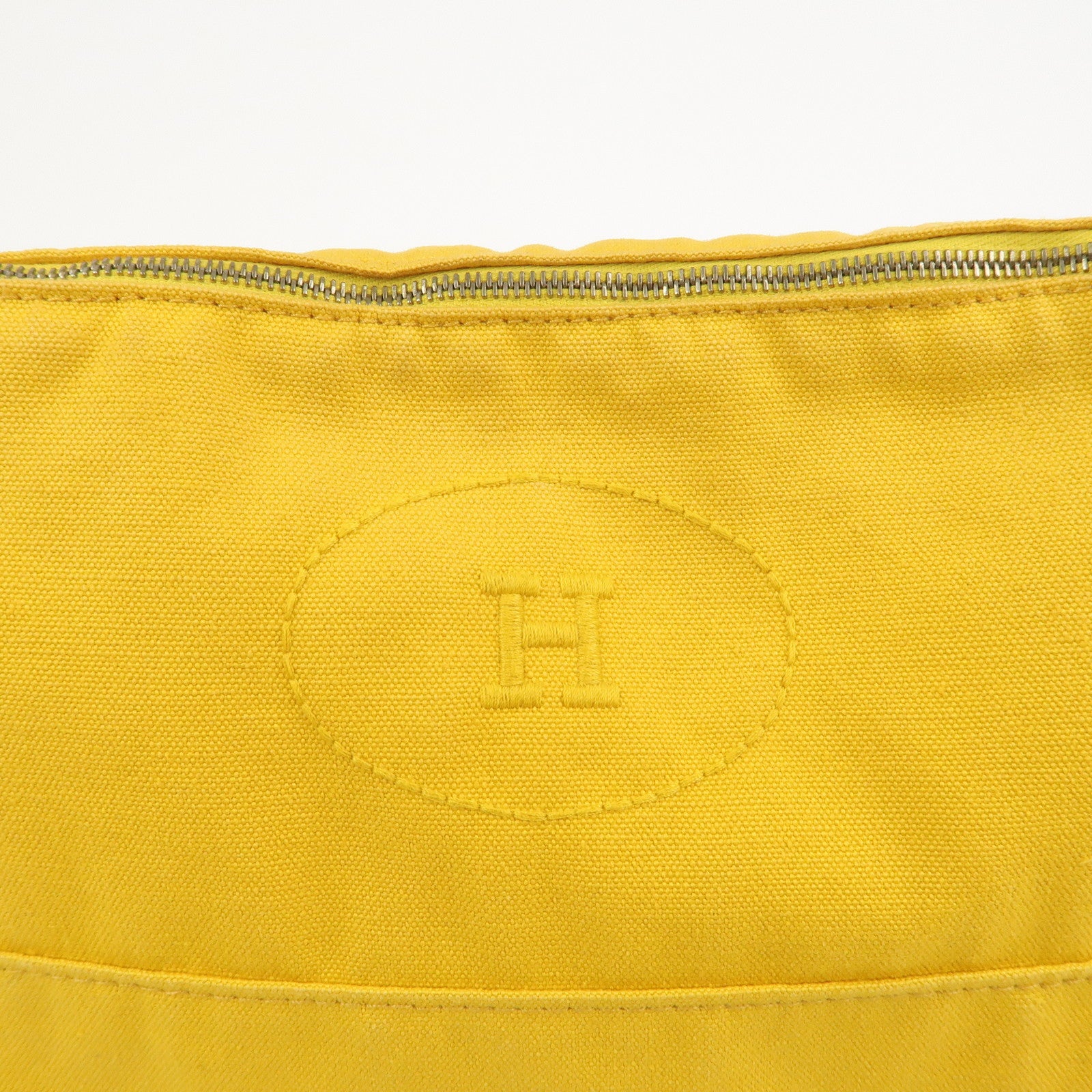 HERMES Bolide Pouch GM Canvas Leather Cosmetic Pouch Yellow