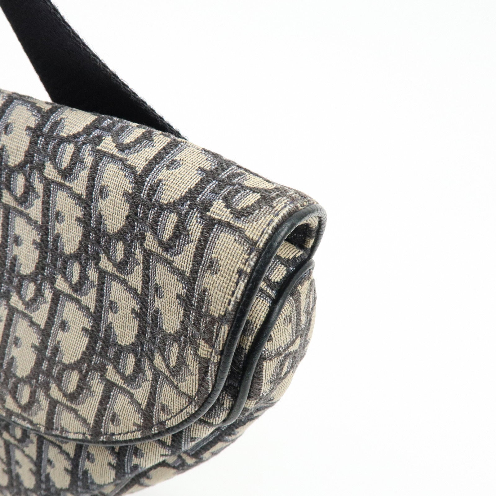 Christian Dior Saddle Oblique Canvas Leather Waist Bag Black Beige