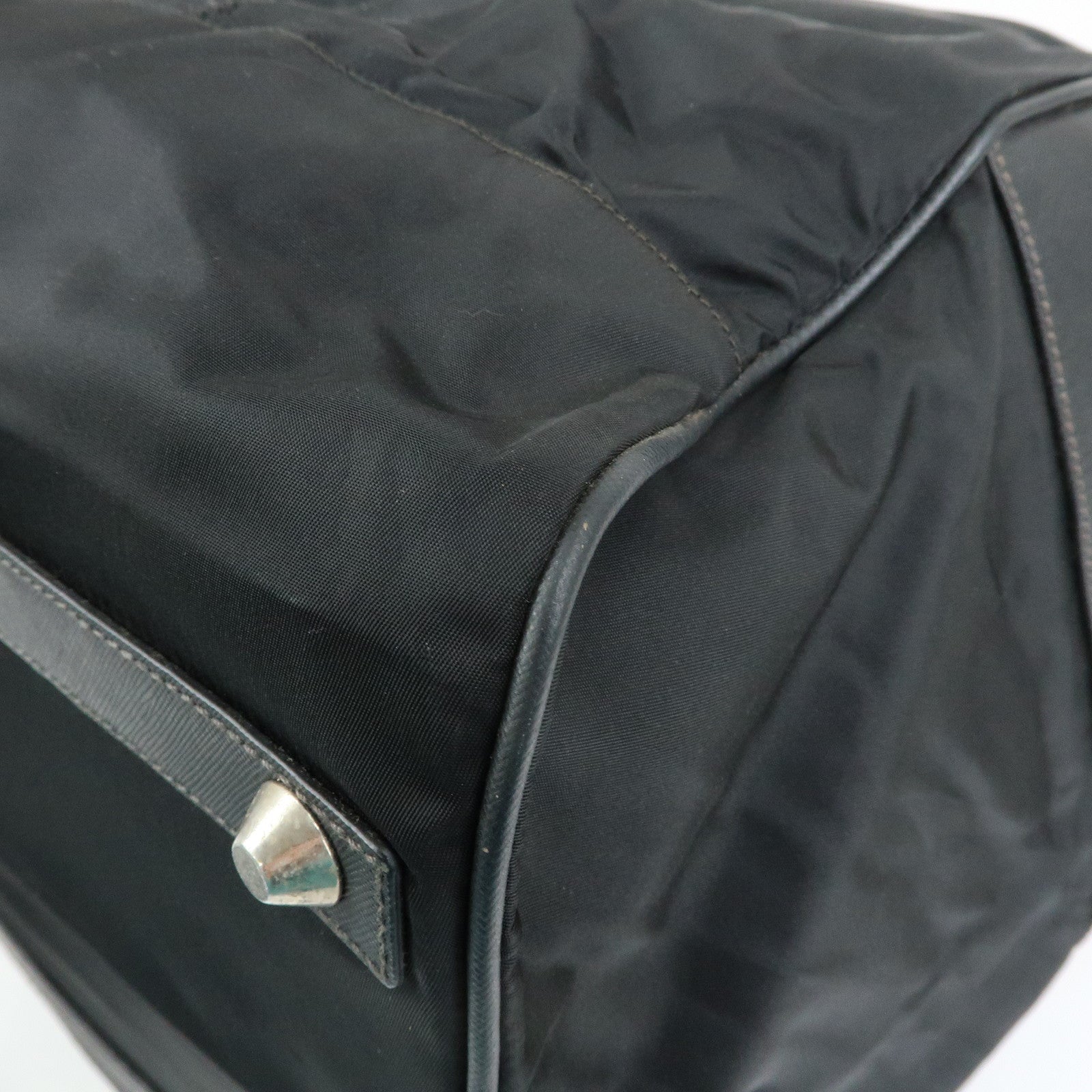 PRADA Triangle Logo Nylon Leather Boston Bag Travel Bag Black