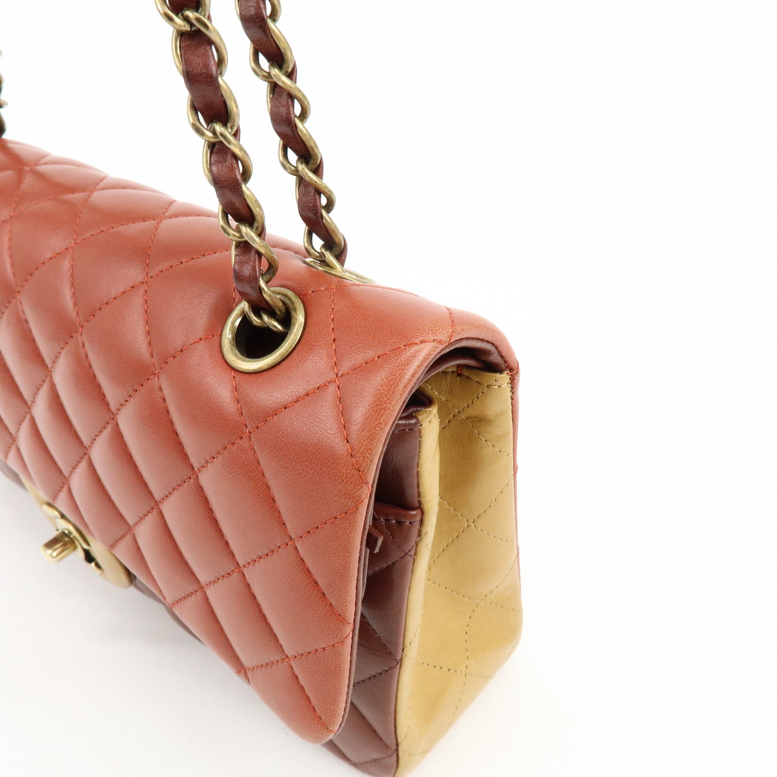 CHANEL Matelasse 25 Double Flap Chain Shoulder Bag Red Brown A01112