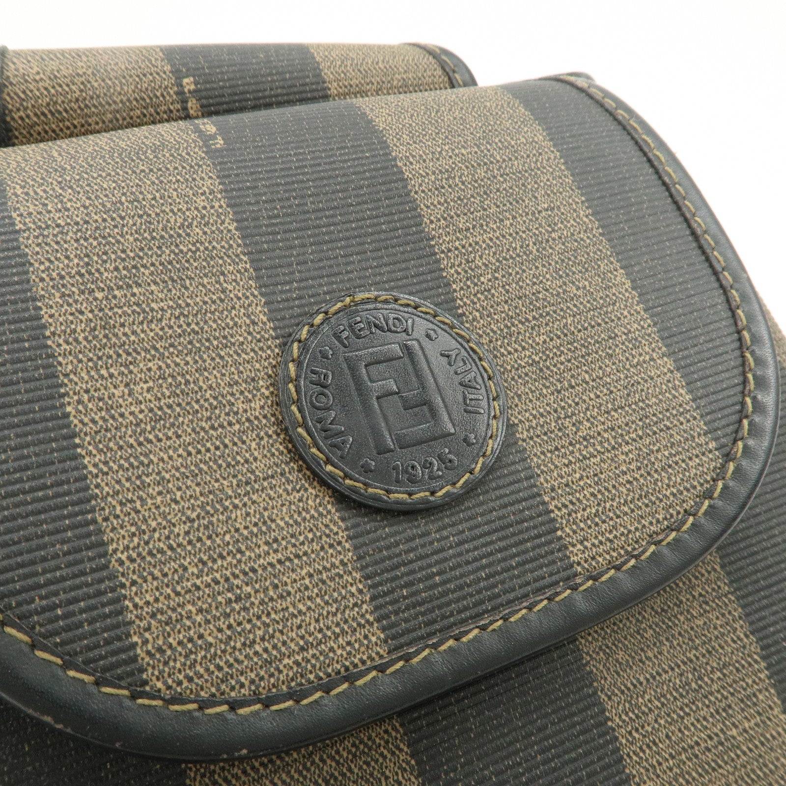 FENDI PVC Canvas Leather Back Pack Body Bag Black Brown 14559